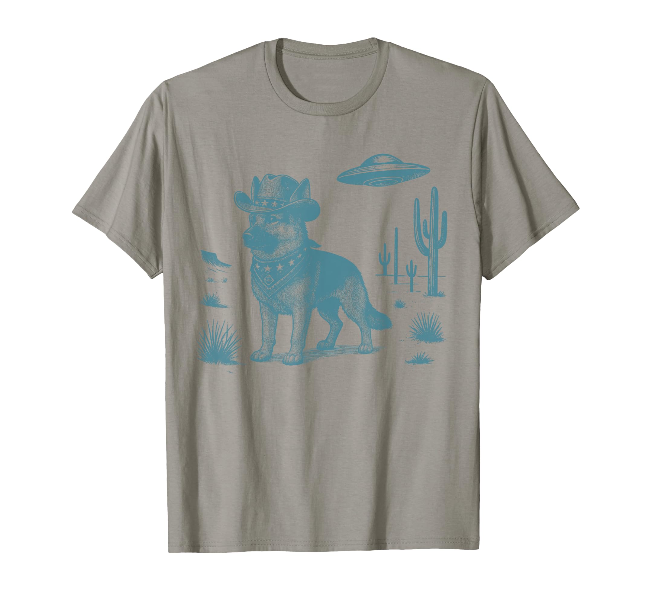 German Shepherd Cowboy Ufo Western Country T-Shirt - Trendy Graphic Unisex - T-Shirt, Sweatshirt, Hoodie