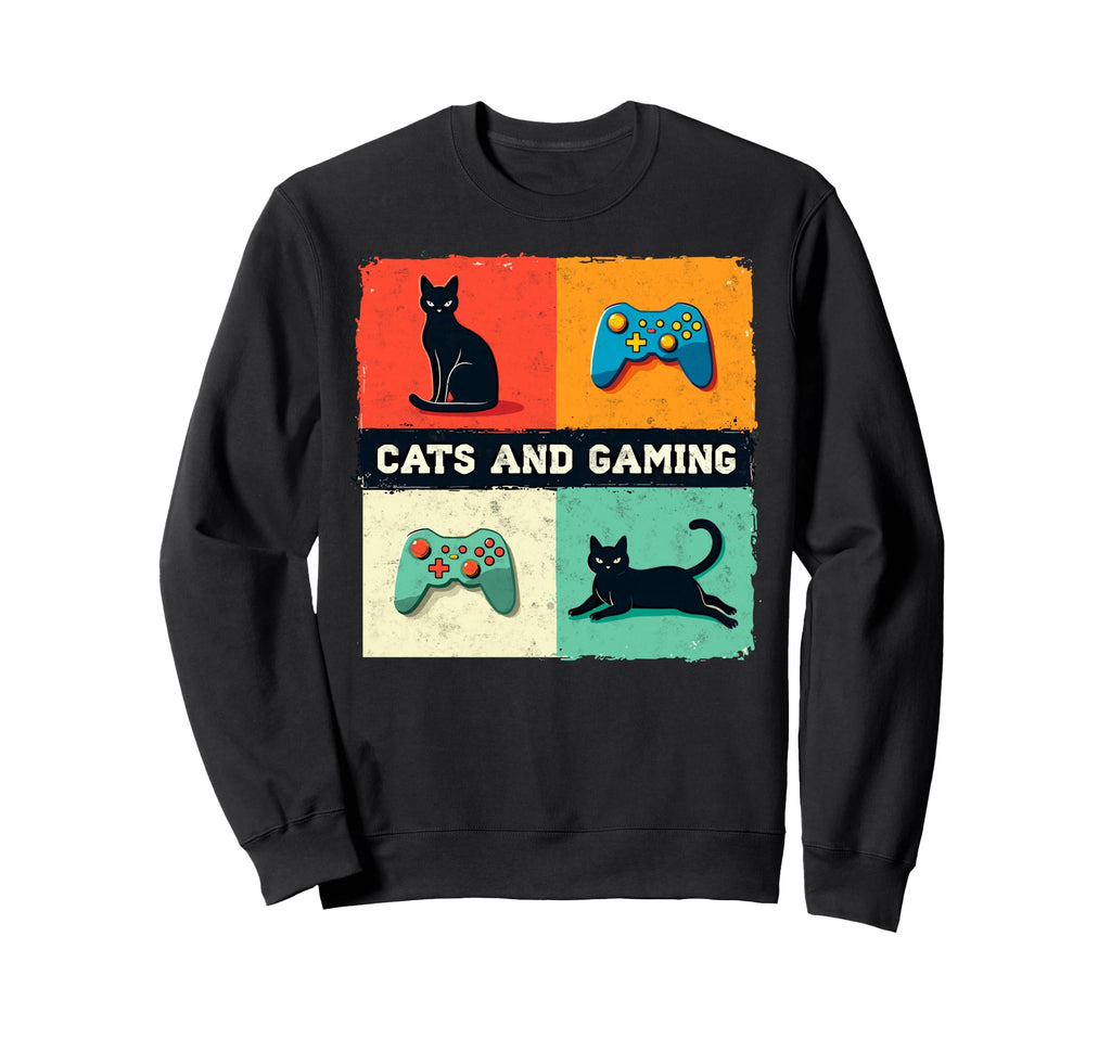 Games Gamer Cats And Gaming Cat Sweatshirt - Graphic Print for Adults - T-Shirt, Sweatshirt, Hoodie