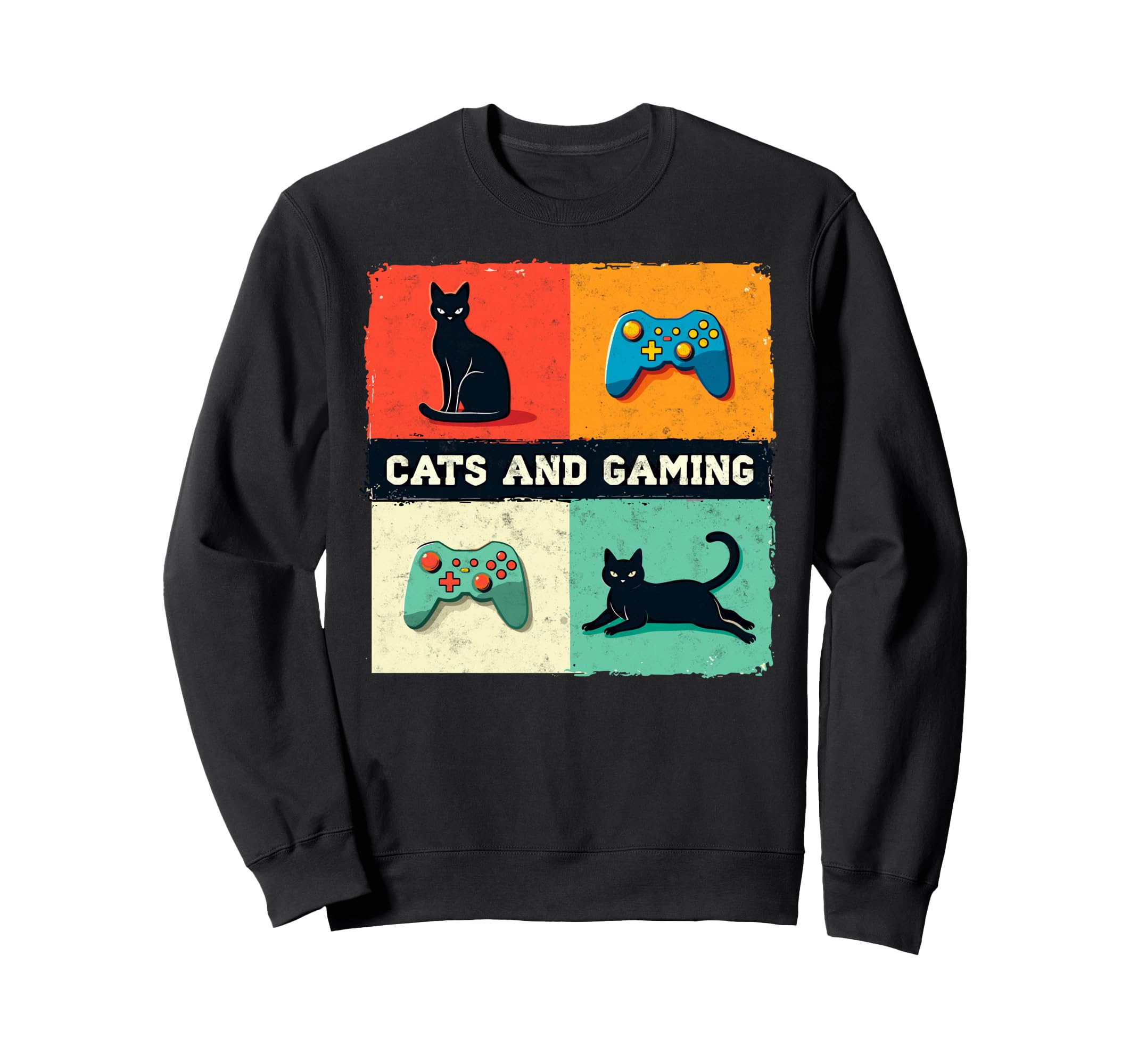 Games Gamer Cats And Gaming Cat Sweatshirt - Graphic Print for Adults - T-Shirt, Sweatshirt, Hoodie
