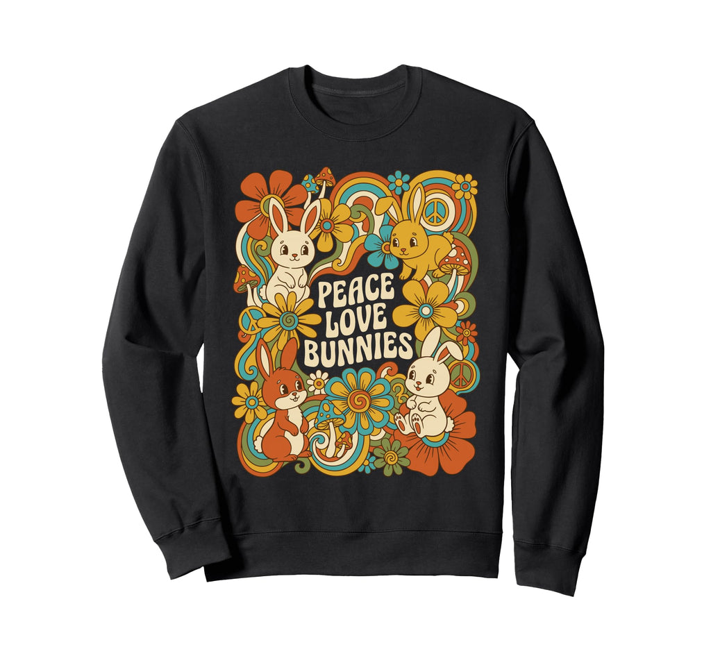 Peace Love Bunnies Groovy Rabbit Sweatshirt - Aesthetic Graphic for Adults - T-Shirt, Sweatshirt, Hoodie