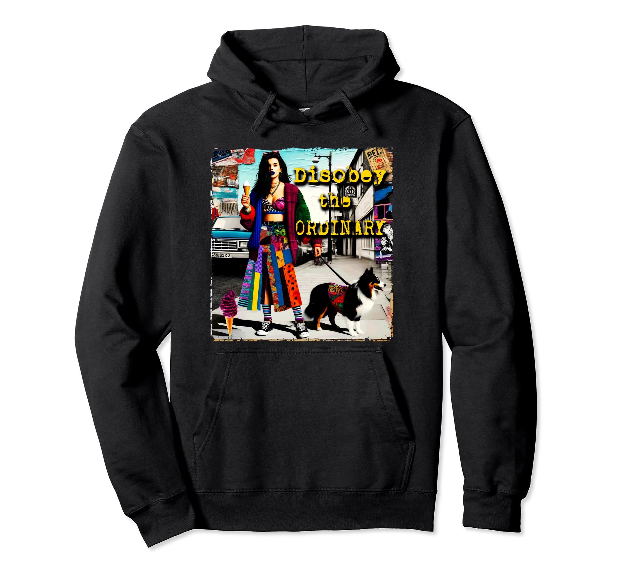 90S Dog Pop Punk Grunge Colorful Distressed Hoodie - Novelty Apparel Unisex - T-Shirt, Sweatshirt, Hoodie