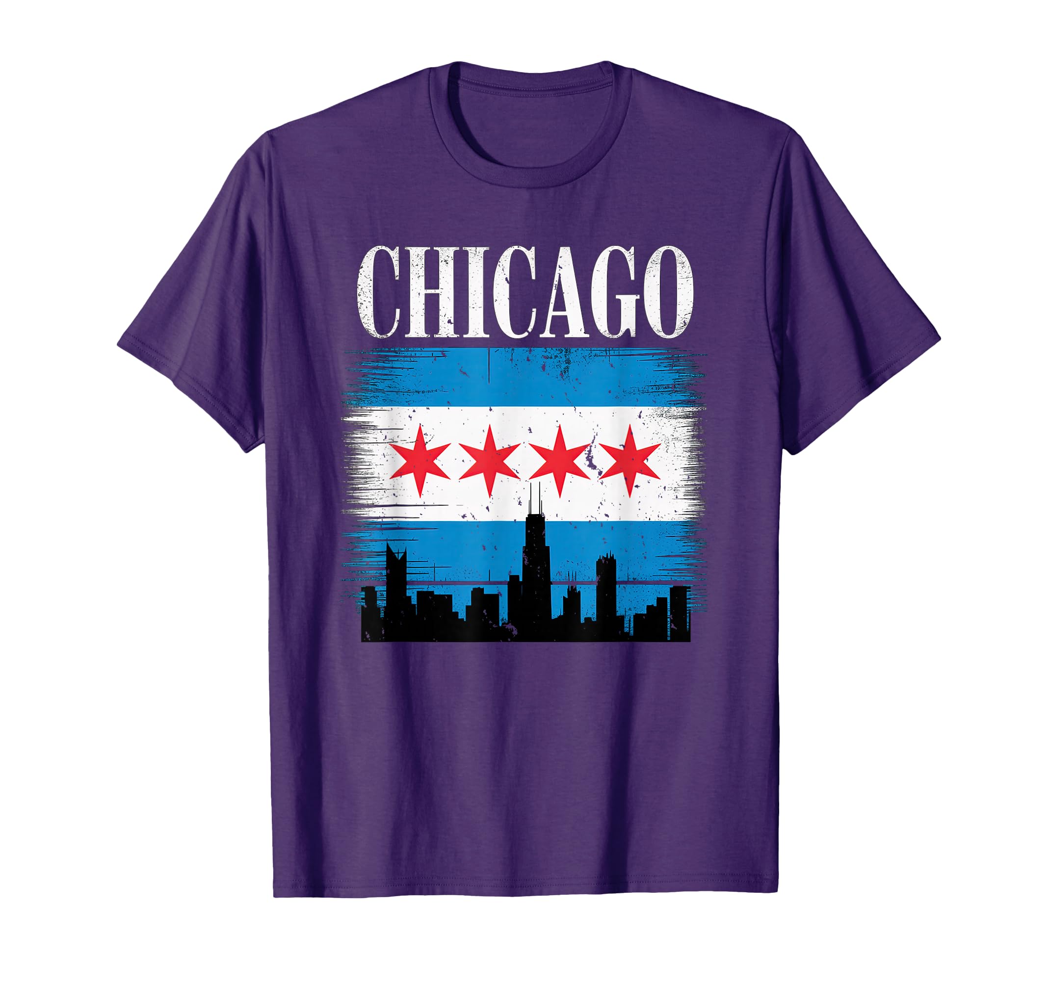 Chicago Skyline Flag Distressed T-Shirt - Minimalist Print Unisex - T-Shirt, Sweatshirt, Hoodie