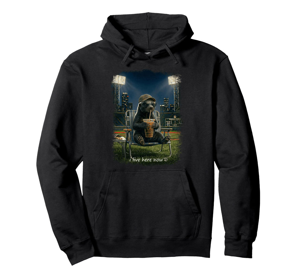 Funny Honey Badger Ballfield Baseball Hoodie - Minimalist Print for Adults - T-Shirt, Sweatshirt, Hoodie