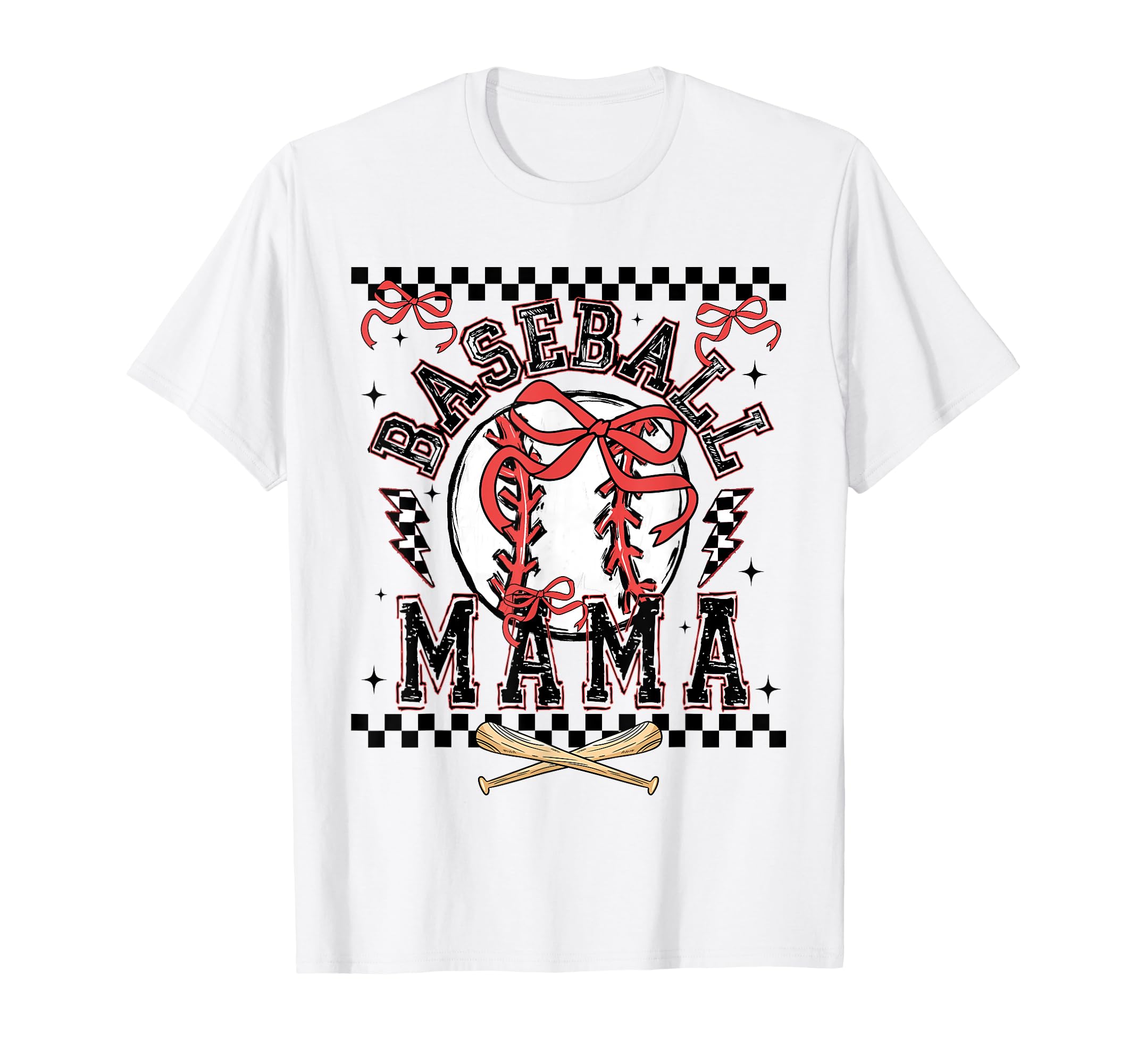 Baseball Mama Checkered Baseball T-Shirt - Casual Everyday Wear for Adults - T-Shirt, Sweatshirt, Hoodie