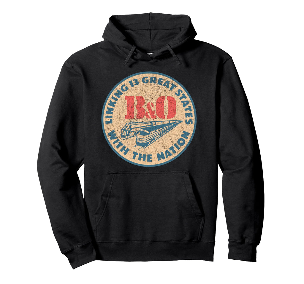 B O Railroad Color Train Ad Distressed Worn Hoodie - Graphic Print Unisex - T-Shirt, Sweatshirt, Hoodie