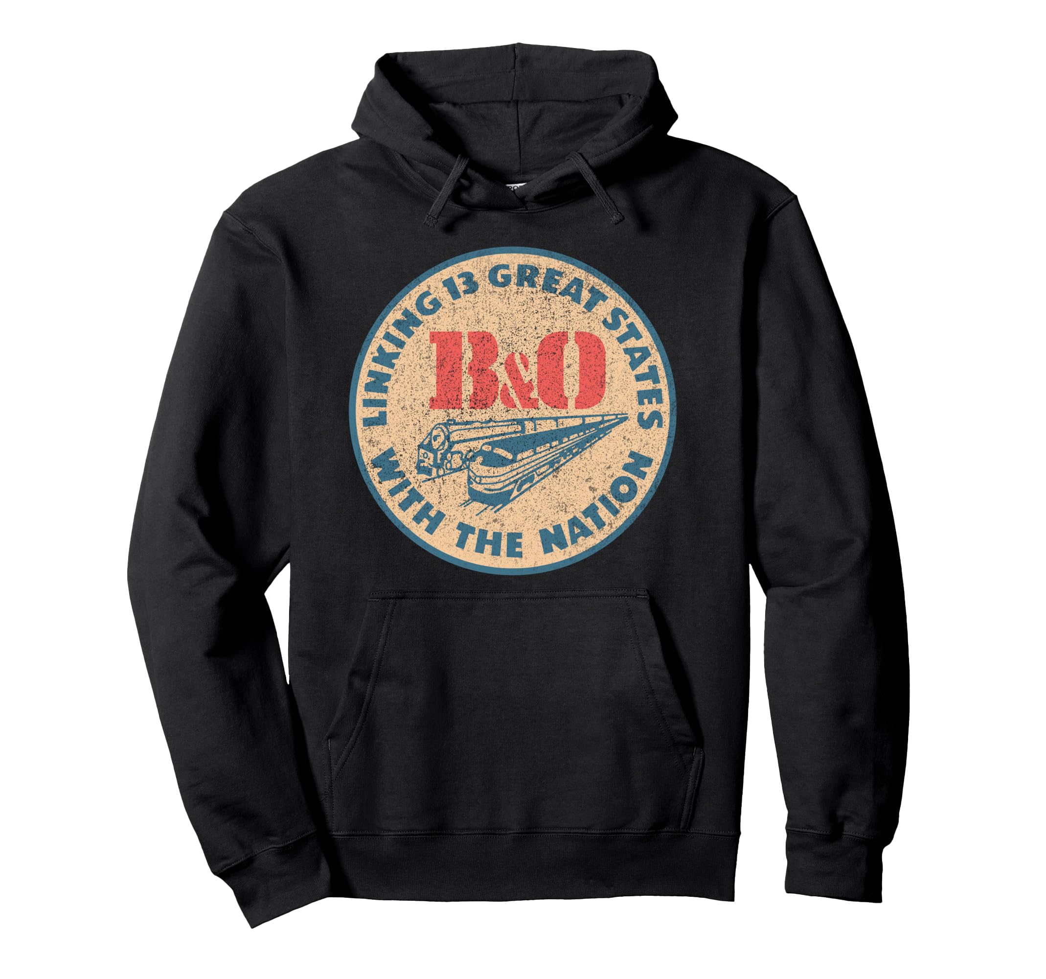 B O Railroad Color Train Ad Distressed Worn Hoodie - Graphic Print Unisex - T-Shirt, Sweatshirt, Hoodie