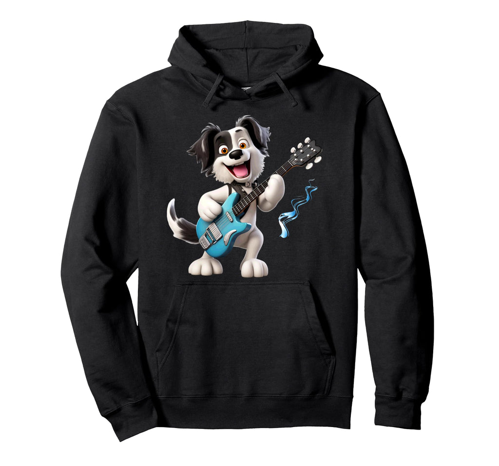 Cartoon Dog Rocker Playing Electric Hoodie - Fun Novelty Design for Adults - T-Shirt, Sweatshirt, Hoodie