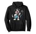 Cartoon Dog Rocker Playing Electric Hoodie - Fun Novelty Design for Adults - T-Shirt, Sweatshirt, Hoodie