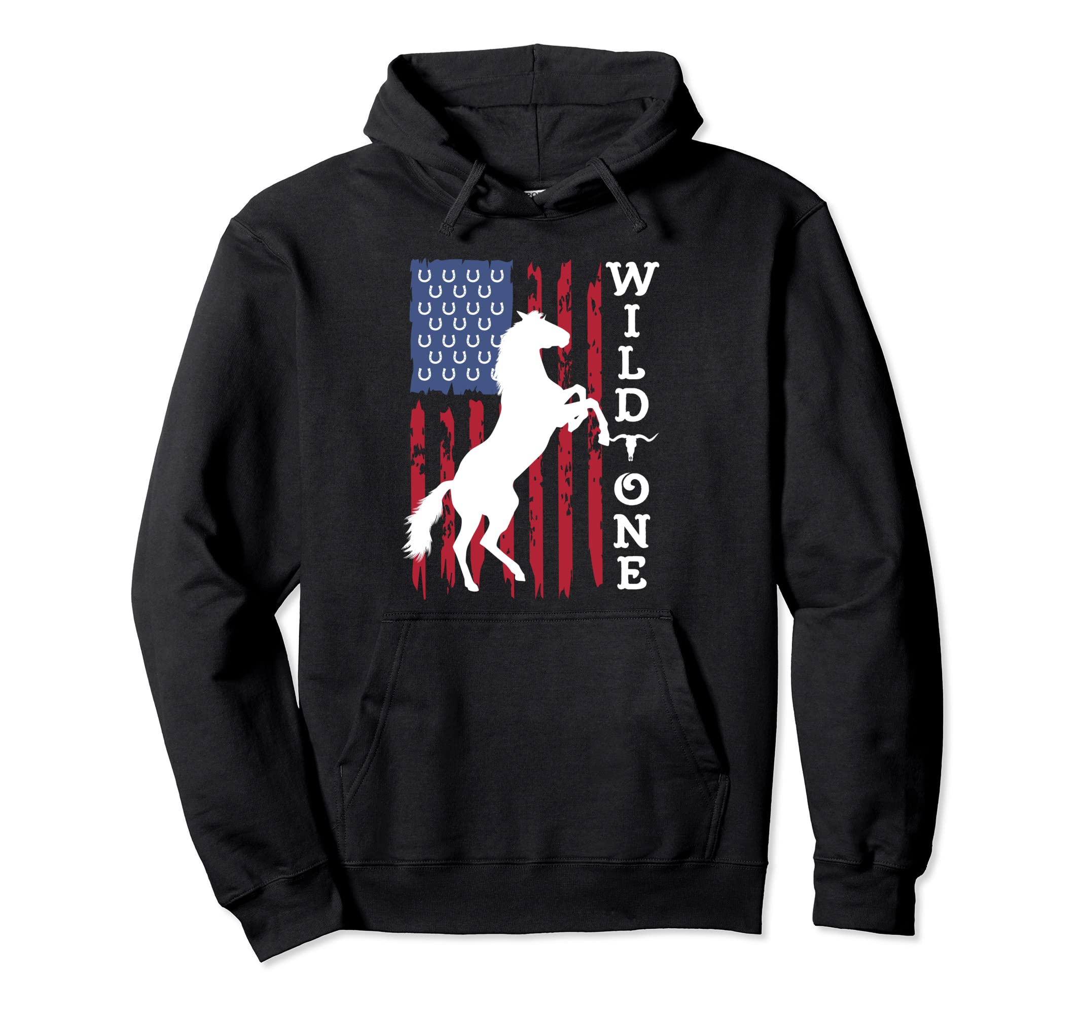 Wild One Horse Lover American Flag Hoodie - Streetwear Style for Adults - T-Shirt, Sweatshirt, Hoodie