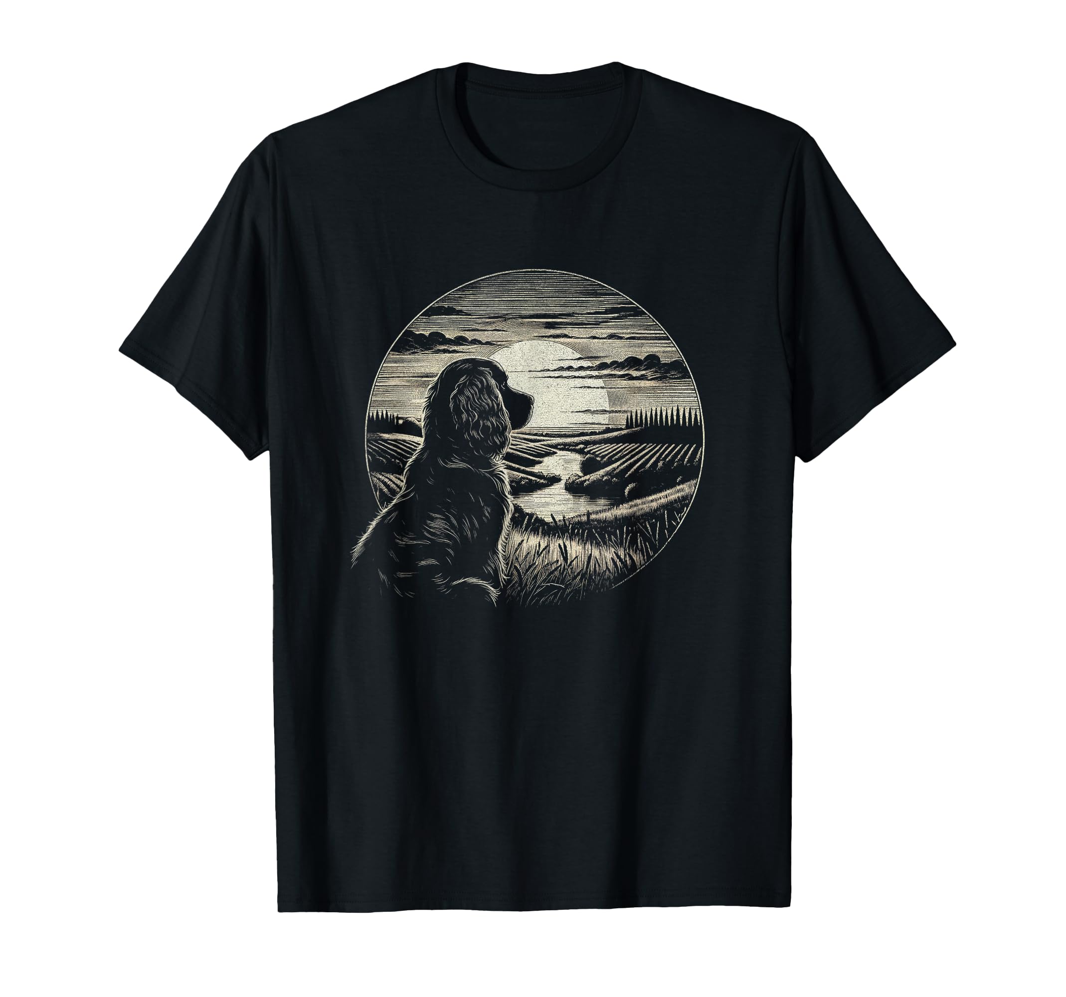 Boykin Spaniel Dog Sunset Scene Art T-Shirt - Minimalist Print Men Women - T-Shirt, Sweatshirt, Hoodie