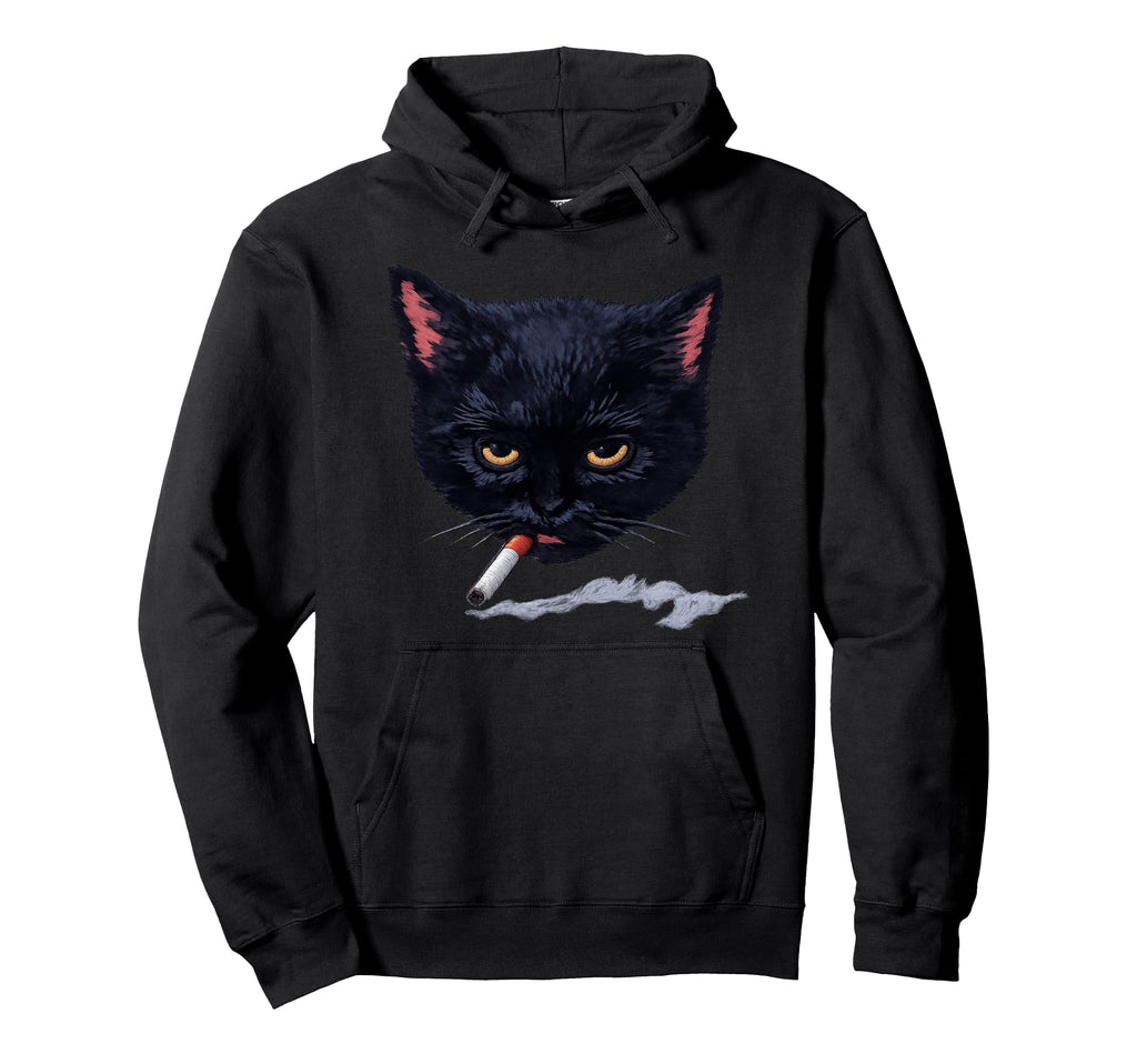 Grumpy Smoking Black Cat Y2K Vibe Hoodie - Streetwear Style for Adults - T-Shirt, Sweatshirt, Hoodie