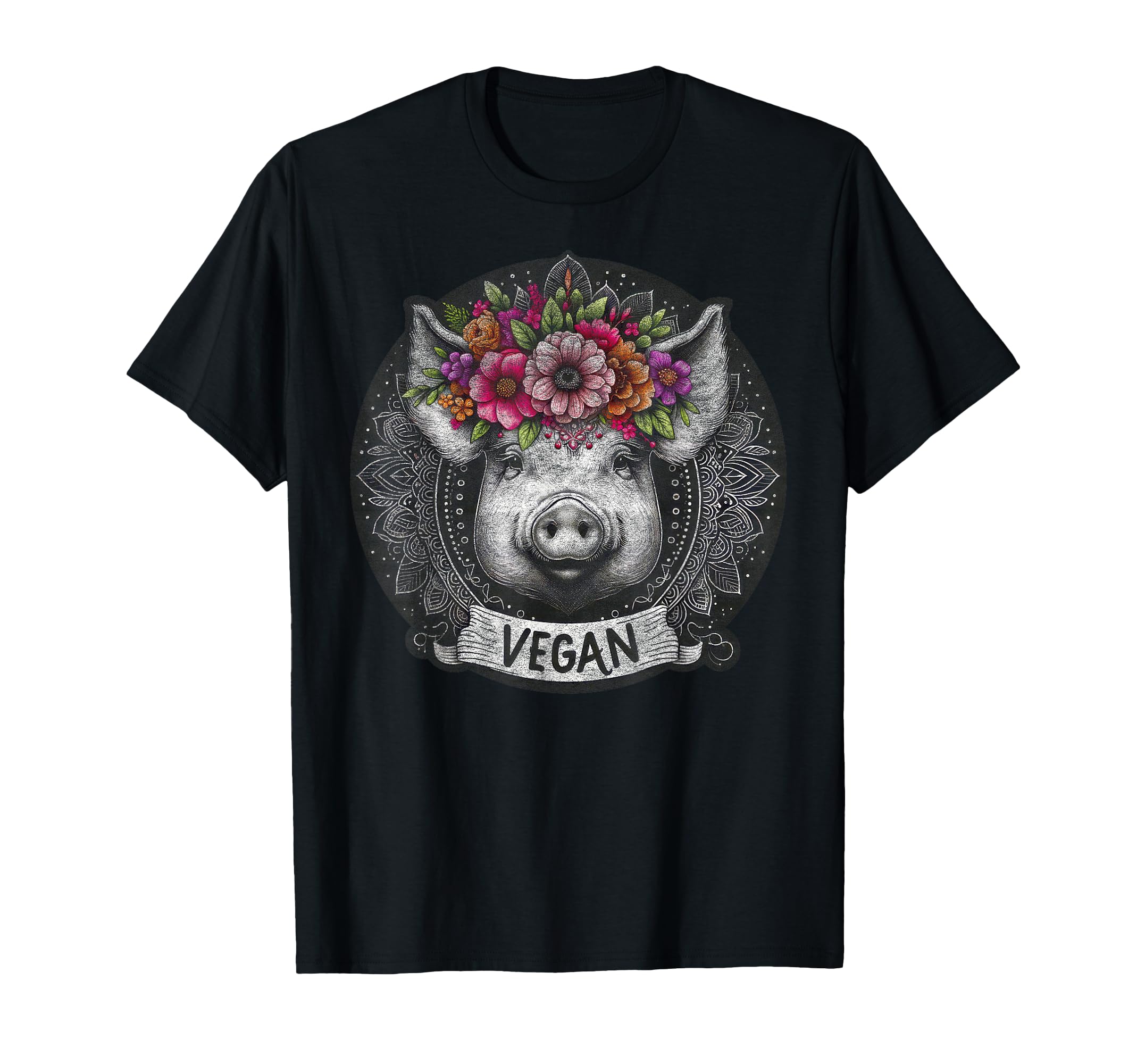 Pig Flowers Vegan Boho Hippie T-Shirt - Graphic Print for Adults - T-Shirt, Sweatshirt, Hoodie