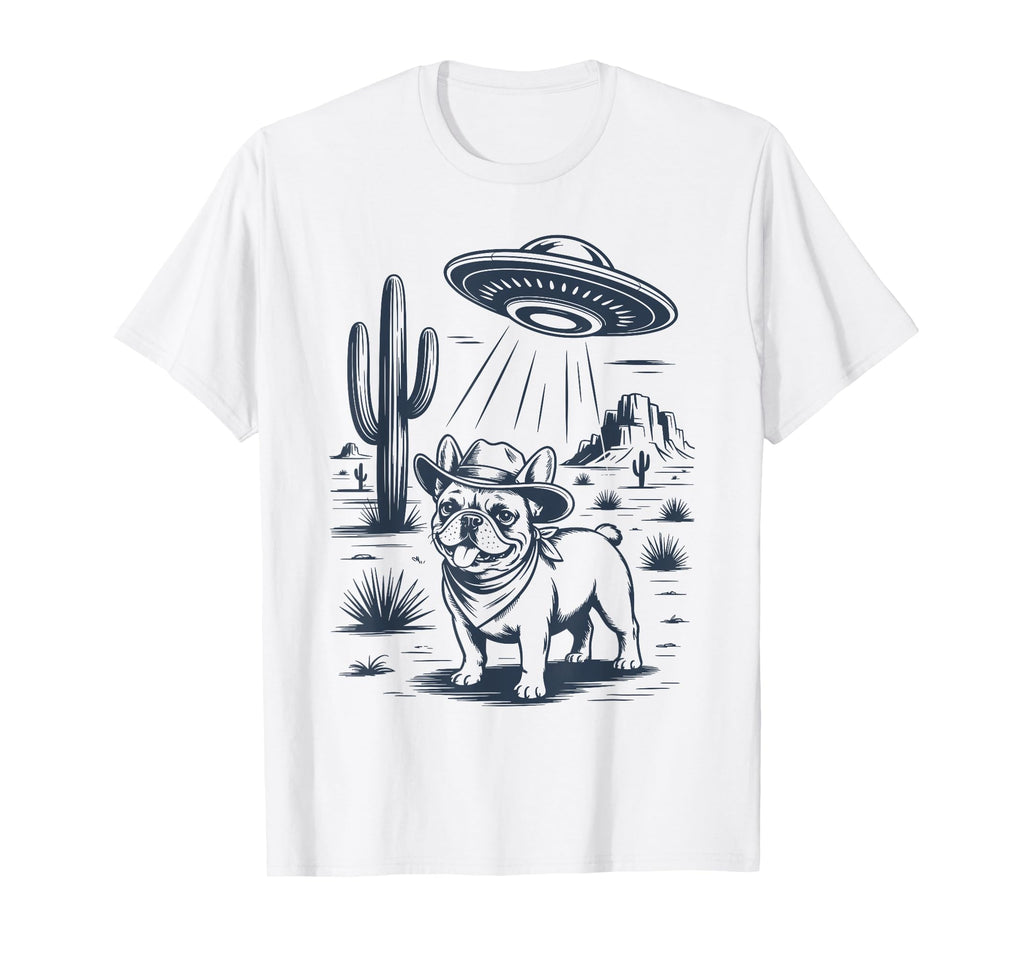 French Bulldog Cowboy Ufo Funny Western T-Shirt - Minimalist Print Unisex - T-Shirt, Sweatshirt, Hoodie