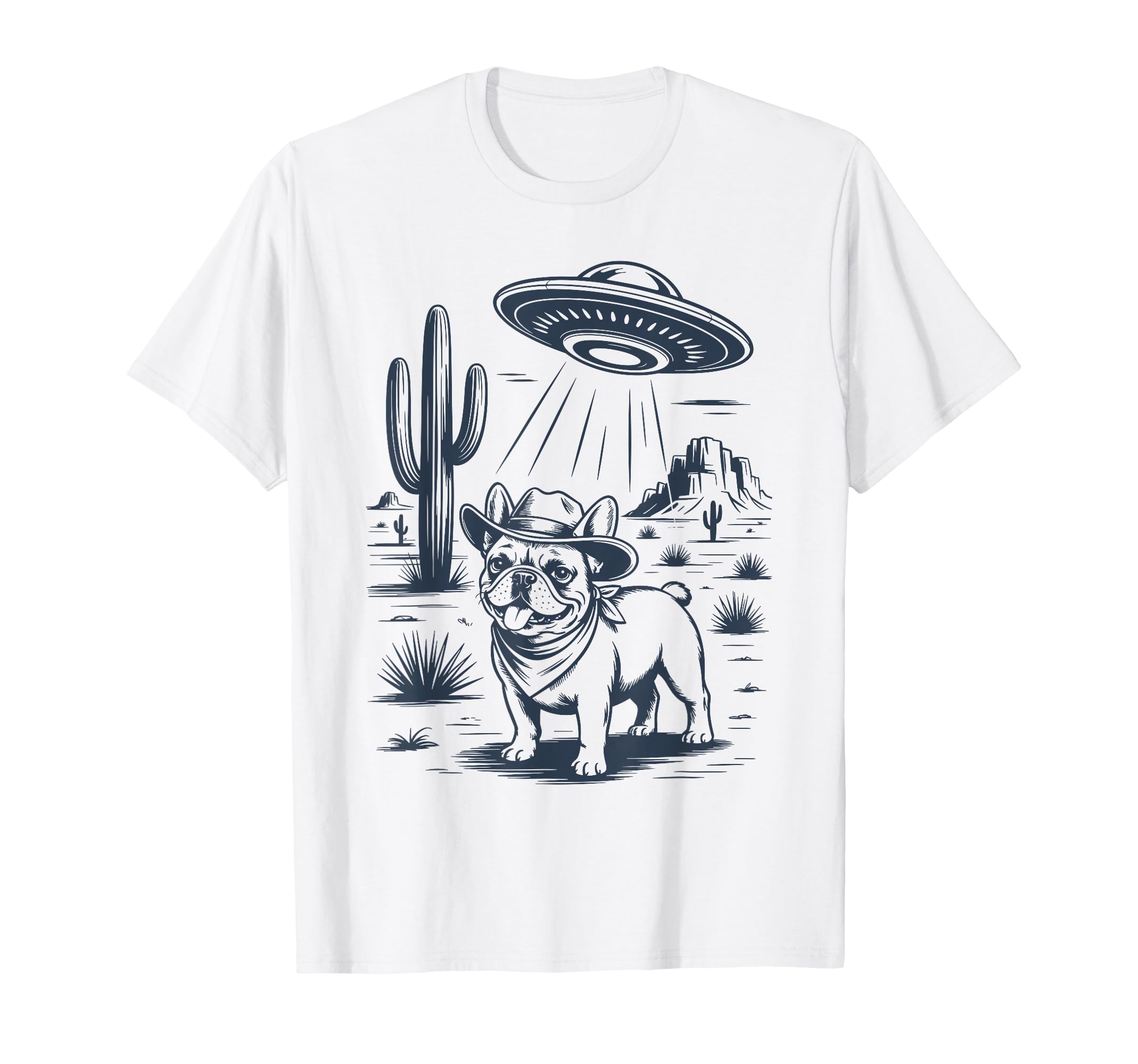 French Bulldog Cowboy Ufo Funny Western T-Shirt - Minimalist Print Unisex - T-Shirt, Sweatshirt, Hoodie