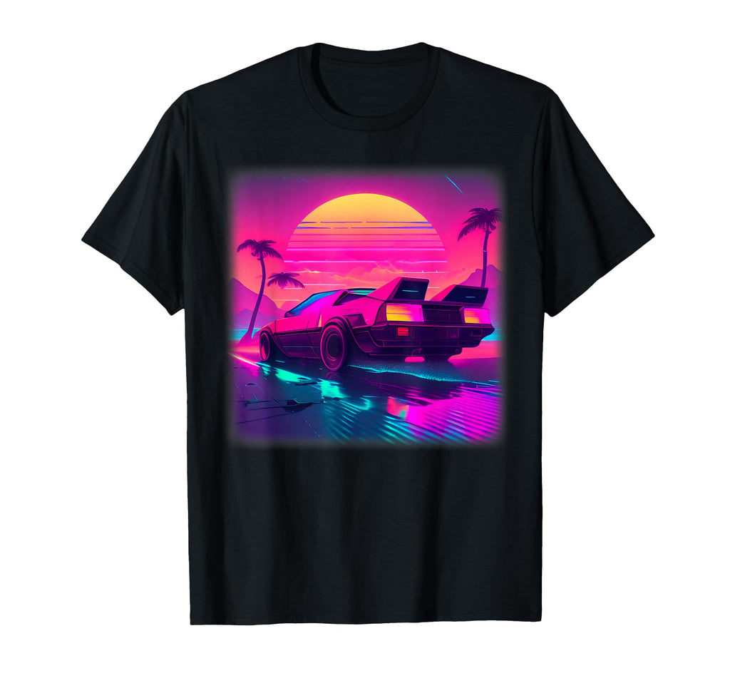 Synthwave Vaporwave Sunset Palm Trees 80S T-Shirt - Novelty Apparel Unisex - T-Shirt, Sweatshirt, Hoodie