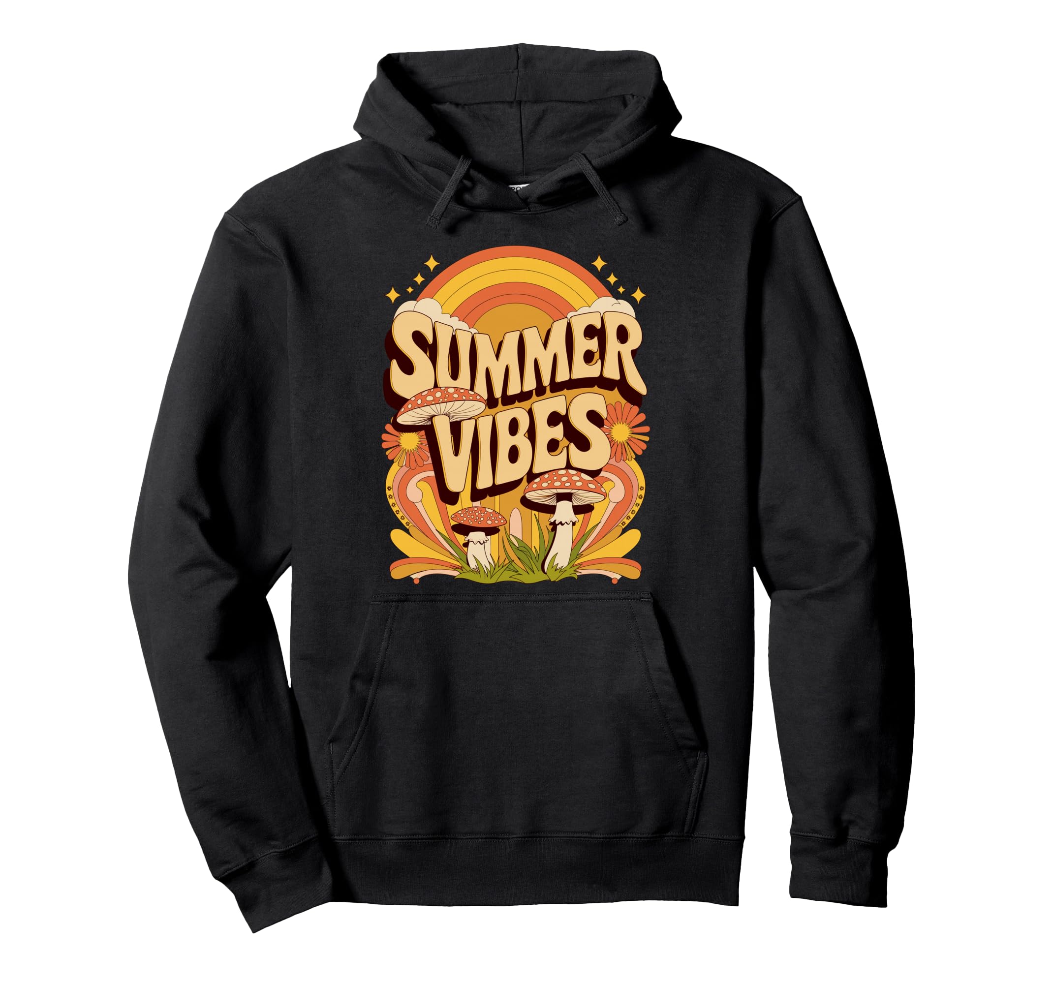 Summer Vibes Mushroom Hippie Hoodie - Fun Novelty Design for Adults - T-Shirt, Sweatshirt, Hoodie