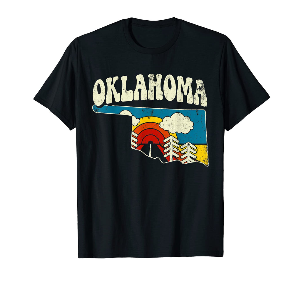 Oklahoma State Rainbow Hippie 70S Map T-Shirt - Graphic Print for Adults - T-Shirt, Sweatshirt, Hoodie