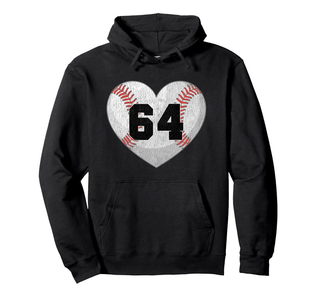 Baseball Number 64 Distressed Hoodie - Casual Everyday Wear for Adults - T-Shirt, Sweatshirt, Hoodie
