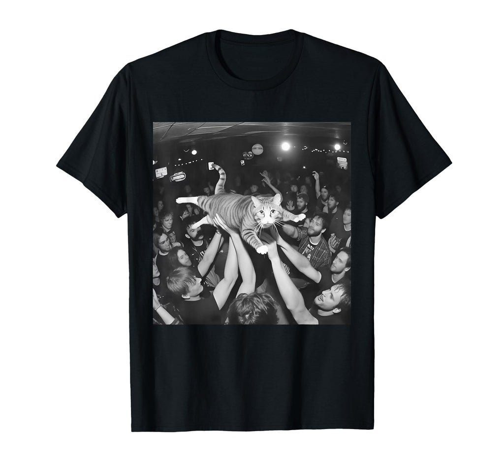 Funny Cat Crowdsurfing Concert Meme Rock T-Shirt - Custom Art Print Unisex - T-Shirt, Sweatshirt, Hoodie