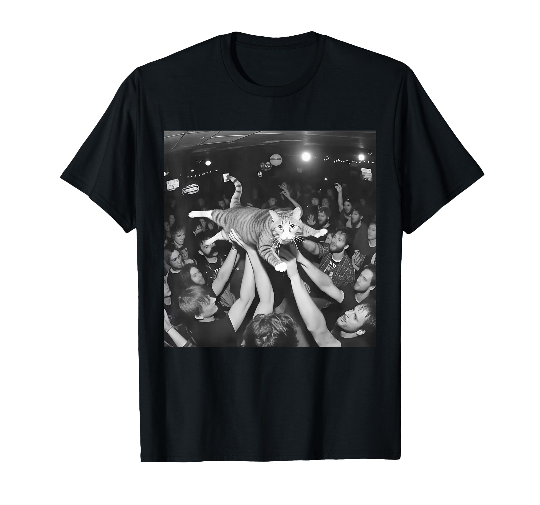 Funny Cat Crowdsurfing Concert Meme Rock T-Shirt - Custom Art Print Unisex - T-Shirt, Sweatshirt, Hoodie