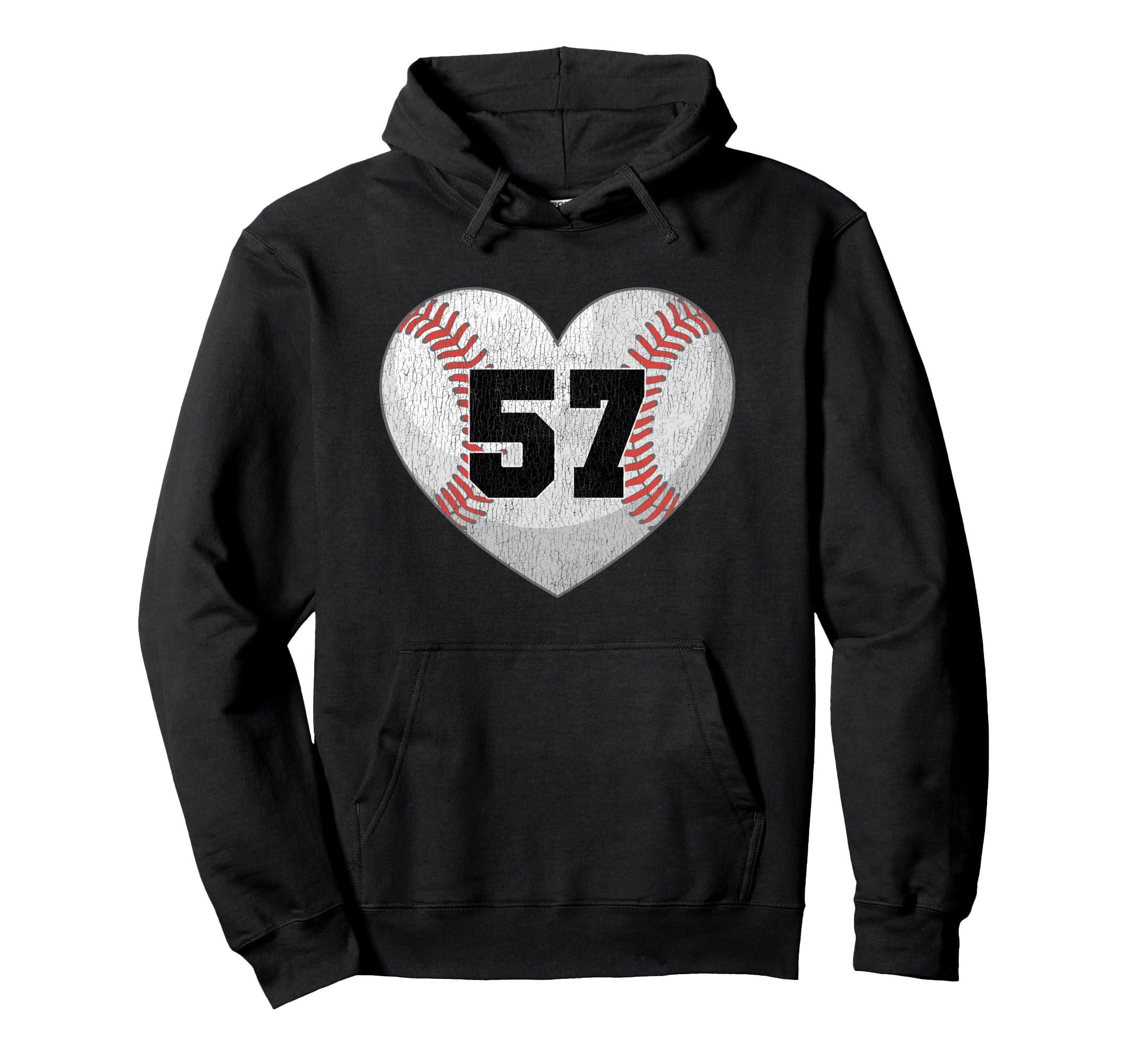Baseball Number 57 Distressed Heart Hoodie - Trendy Graphic Men Women - T-Shirt, Sweatshirt, Hoodie