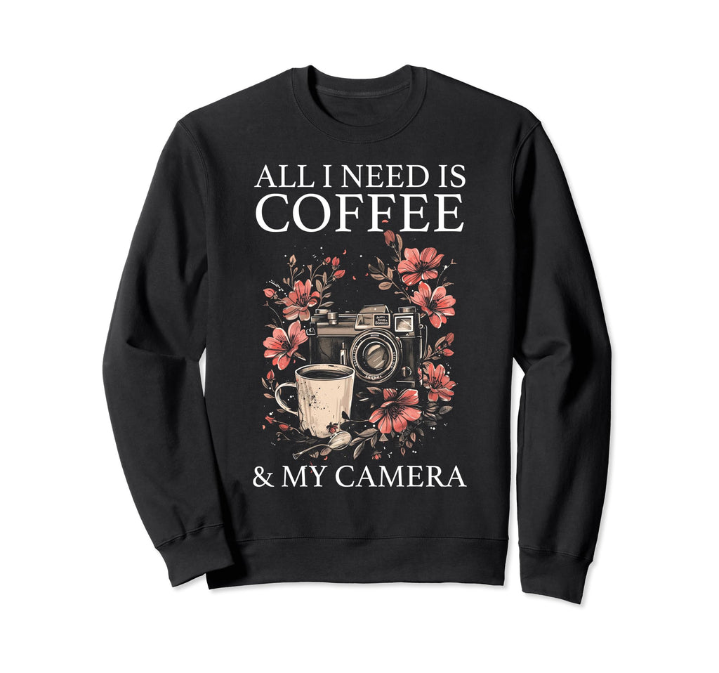Photographer Coffee Camera Sweatshirt - Fun Novelty Design for Adults - T-Shirt, Sweatshirt, Hoodie