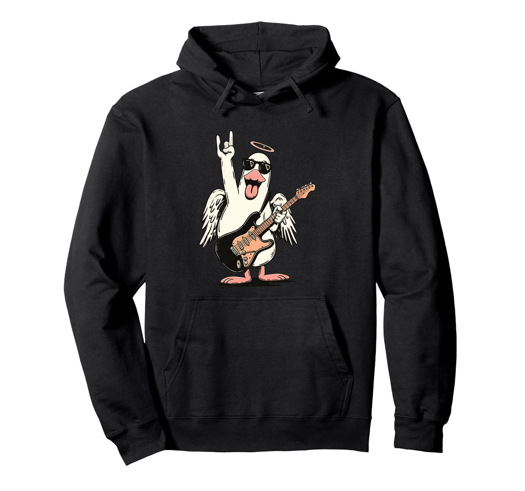Funny Rock Duck Guitar Player Bird Hoodie - Aesthetic Graphic Men Women - T-Shirt, Sweatshirt, Hoodie