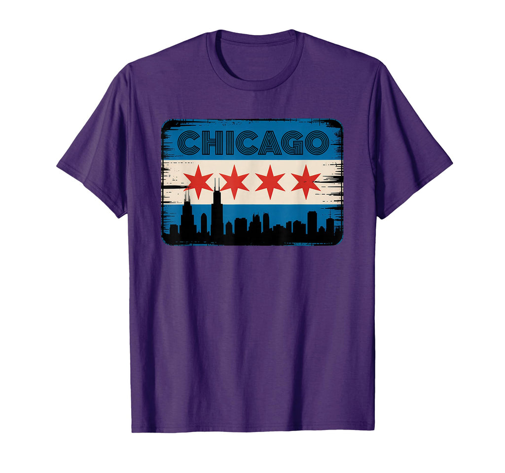 Chicago Skyline Flag Distressed T-Shirt - Aesthetic Graphic for Adults - T-Shirt, Sweatshirt, Hoodie