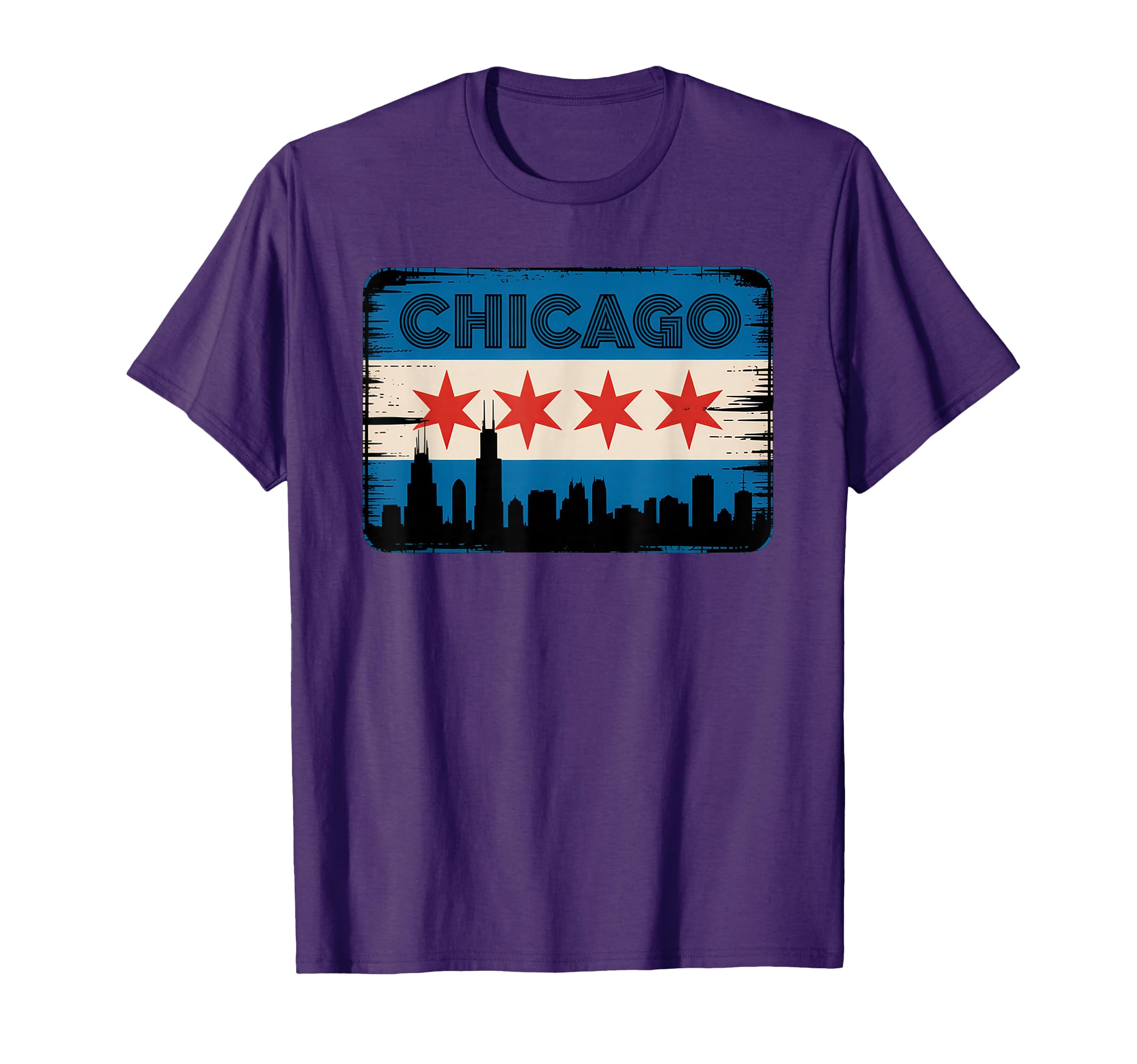 Chicago Skyline Flag Distressed T-Shirt - Aesthetic Graphic for Adults - T-Shirt, Sweatshirt, Hoodie