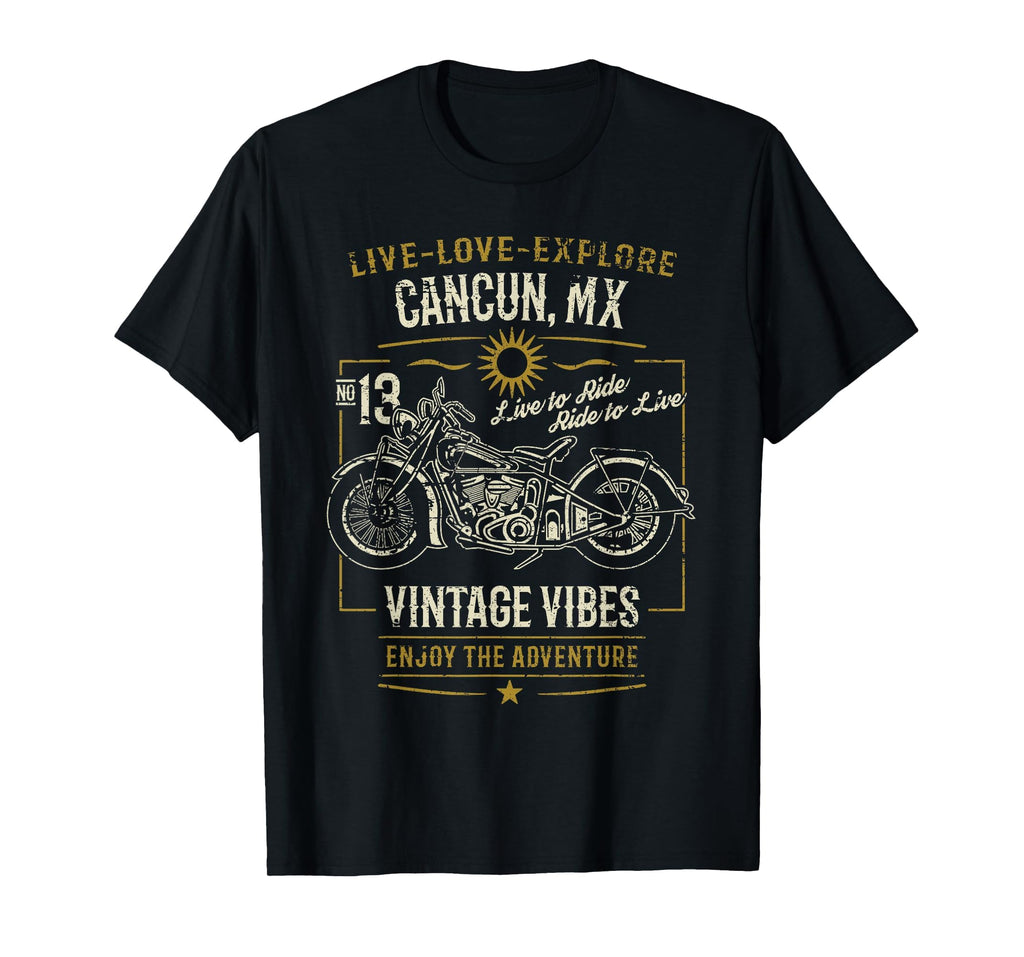 Cancun Mx Mexico Distressed Motorcycle T-Shirt - Unique Graphic Unisex - T-Shirt, Sweatshirt, Hoodie