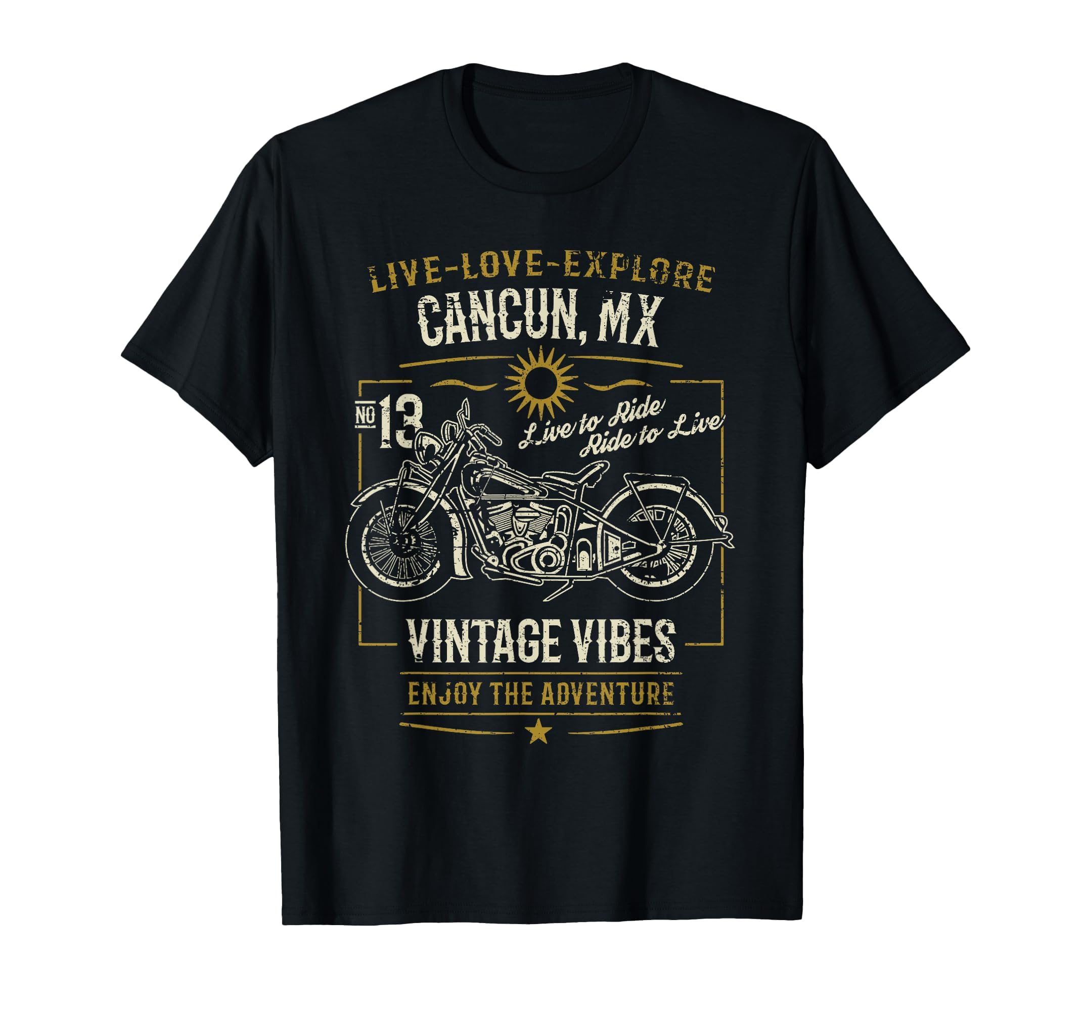 Cancun Mx Mexico Distressed Motorcycle T-Shirt - Unique Graphic Unisex - T-Shirt, Sweatshirt, Hoodie
