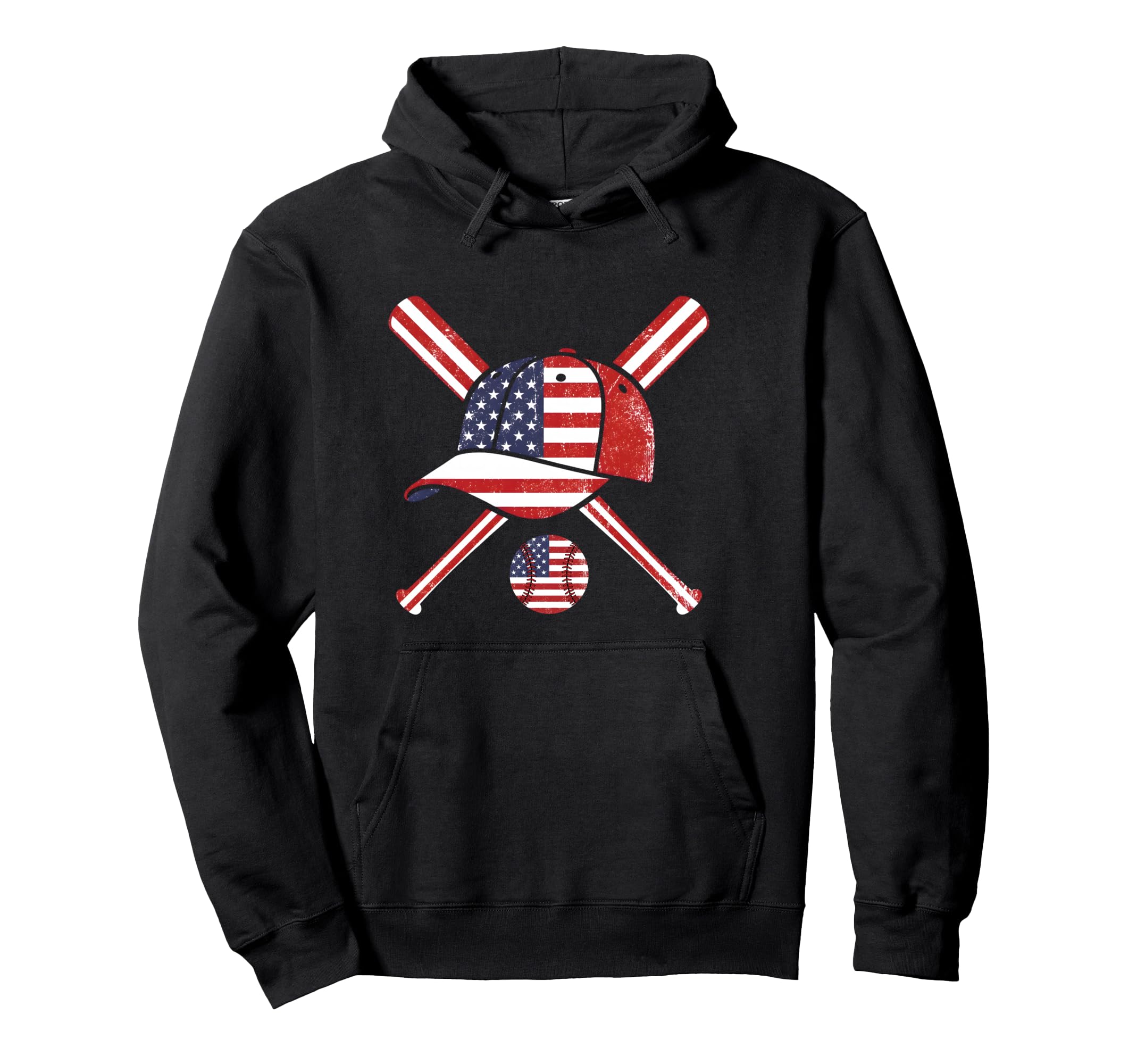 Baseball American Flag Lax Cap Bat Sports Hoodie - Graphic Print Unisex - T-Shirt, Sweatshirt, Hoodie