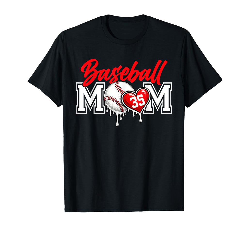 Personalized Proud Mom Jersey Number 35 T-Shirt - Graphic Print Unisex - T-Shirt, Sweatshirt, Hoodie