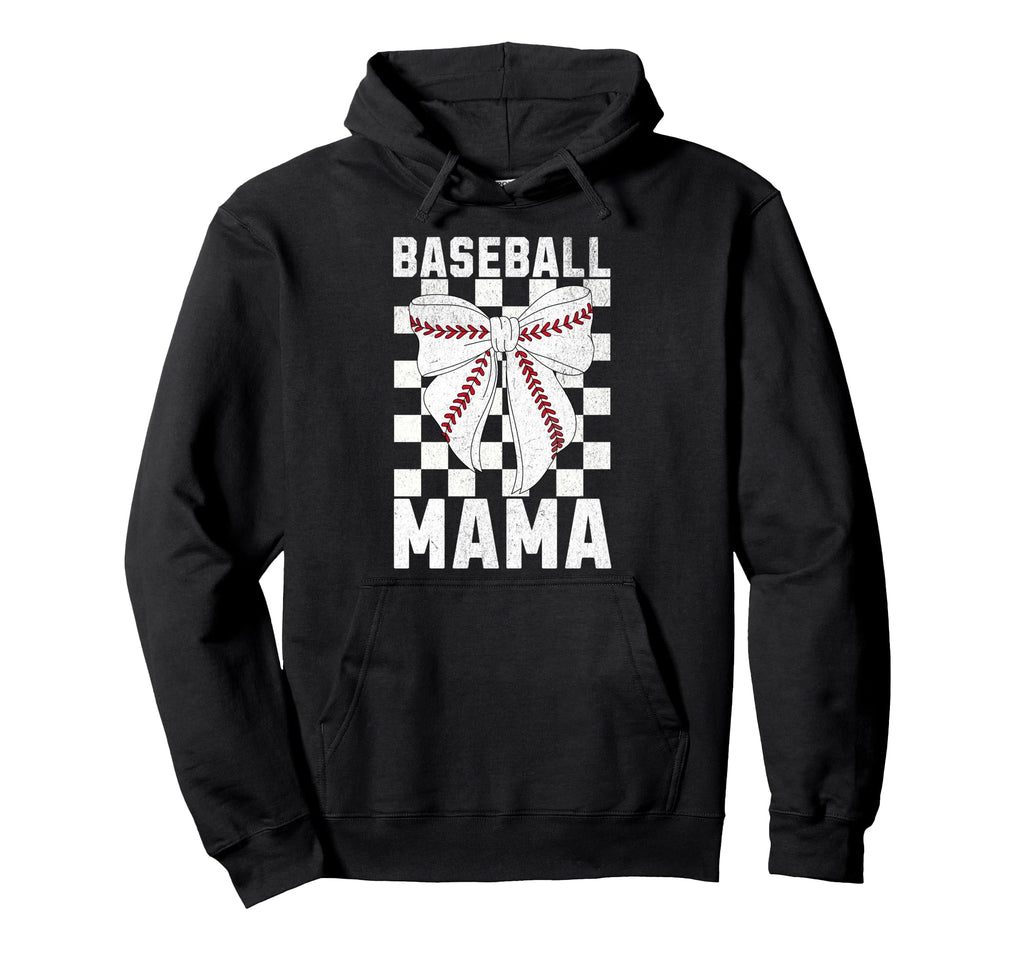 Baseball Mama Mom Coquette Bow Hoodie - Novelty Apparel for Adults - T-Shirt, Sweatshirt, Hoodie