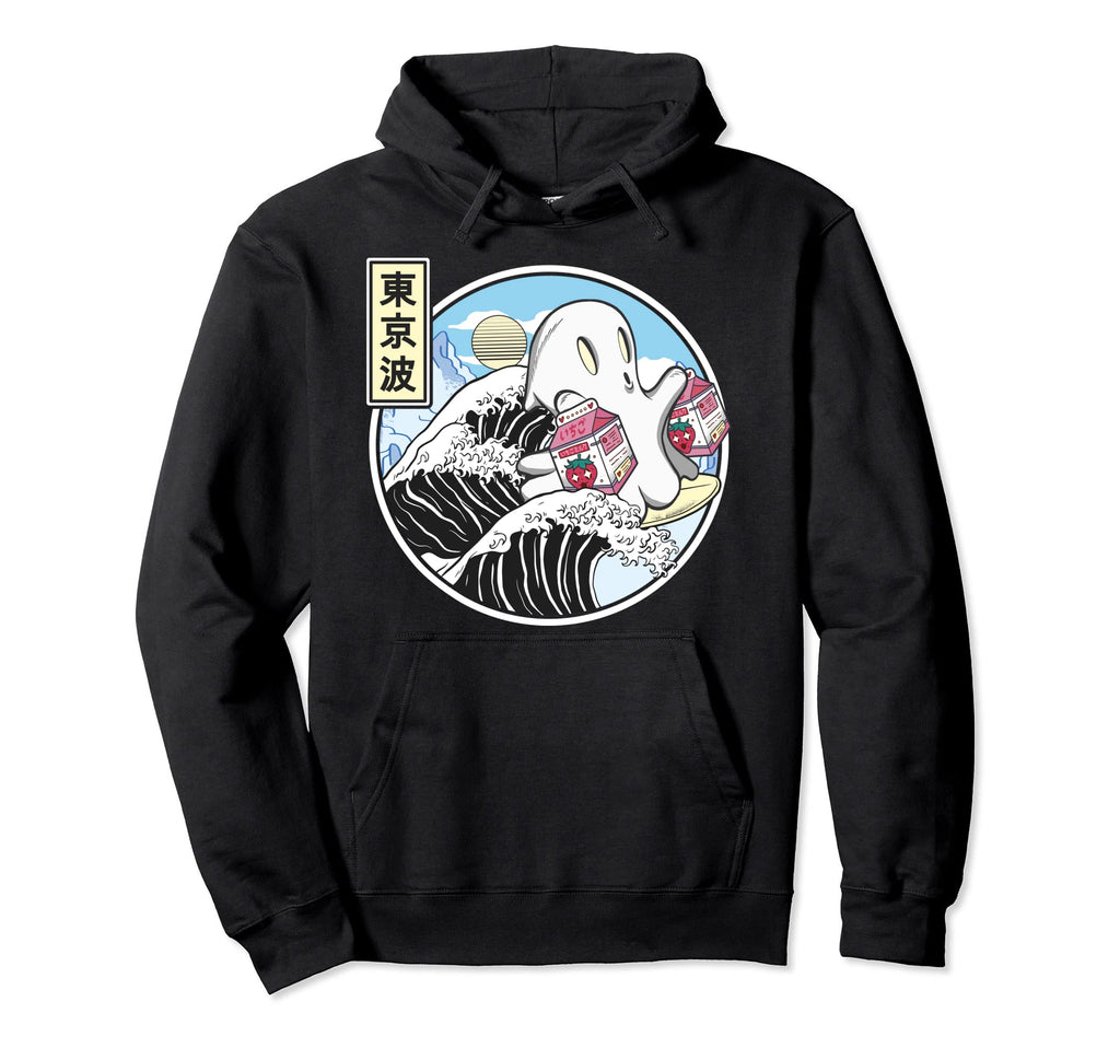 Surfing Ghost Strawberry Milk Kanagawa Hoodie - Trendy Graphic Men Women - T-Shirt, Sweatshirt, Hoodie