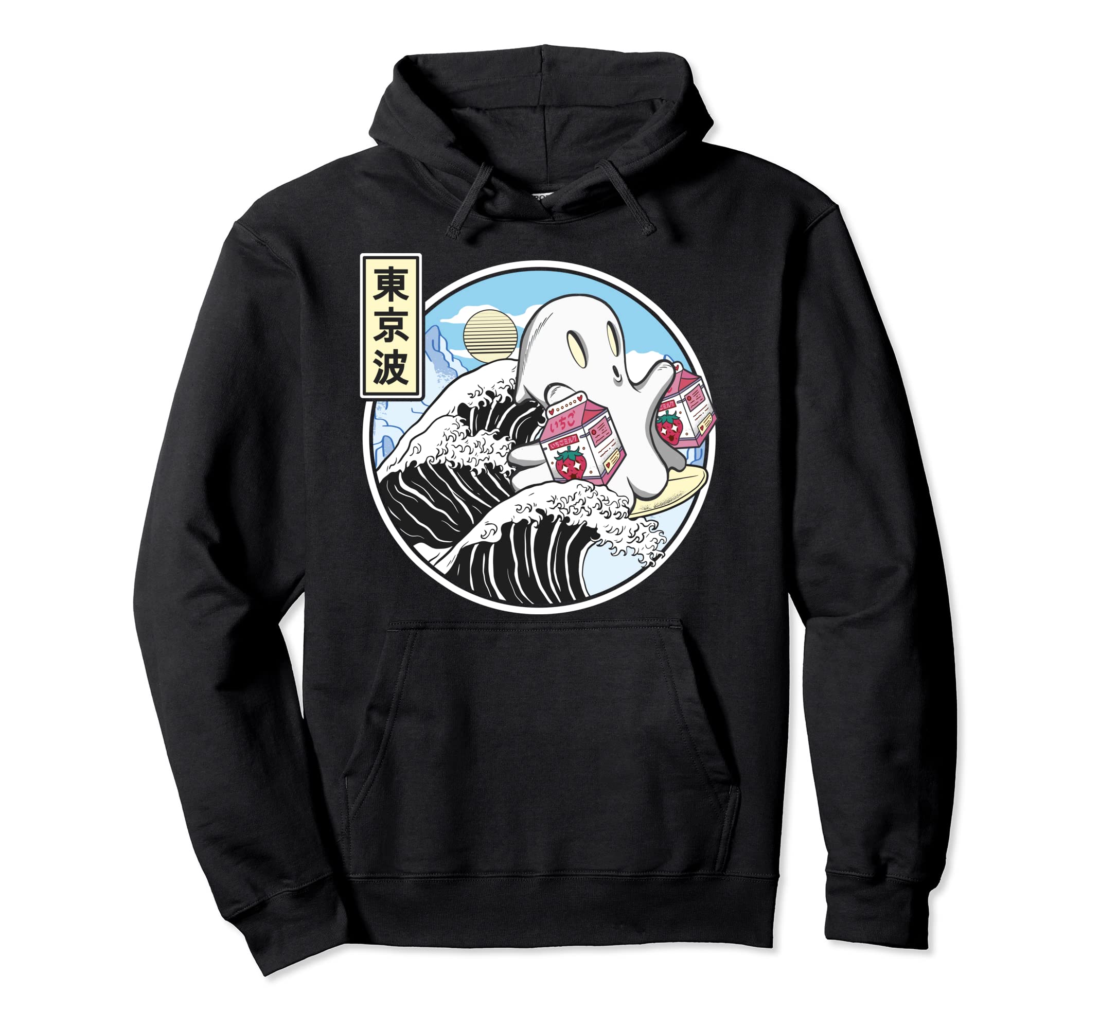 Surfing Ghost Strawberry Milk Kanagawa Hoodie - Trendy Graphic Men Women - T-Shirt, Sweatshirt, Hoodie