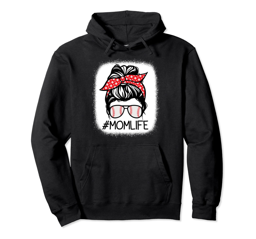 Mom Bleached Messy Bun Baseball Hoodie - Casual Everyday Wear Unisex - T-Shirt, Sweatshirt, Hoodie