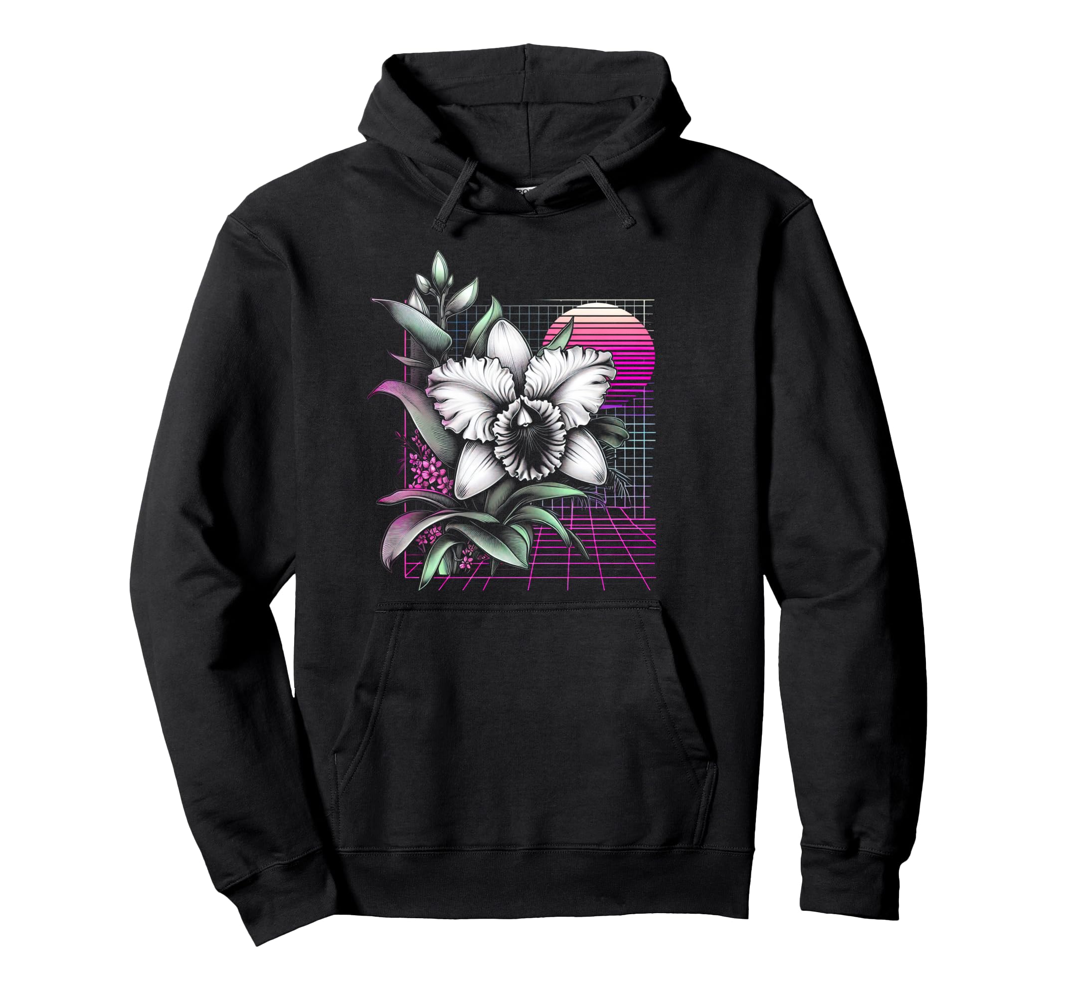 Cattleya Orchid Vaporwave Aesthetic 80S Hoodie - Minimalist Print Unisex - T-Shirt, Sweatshirt, Hoodie