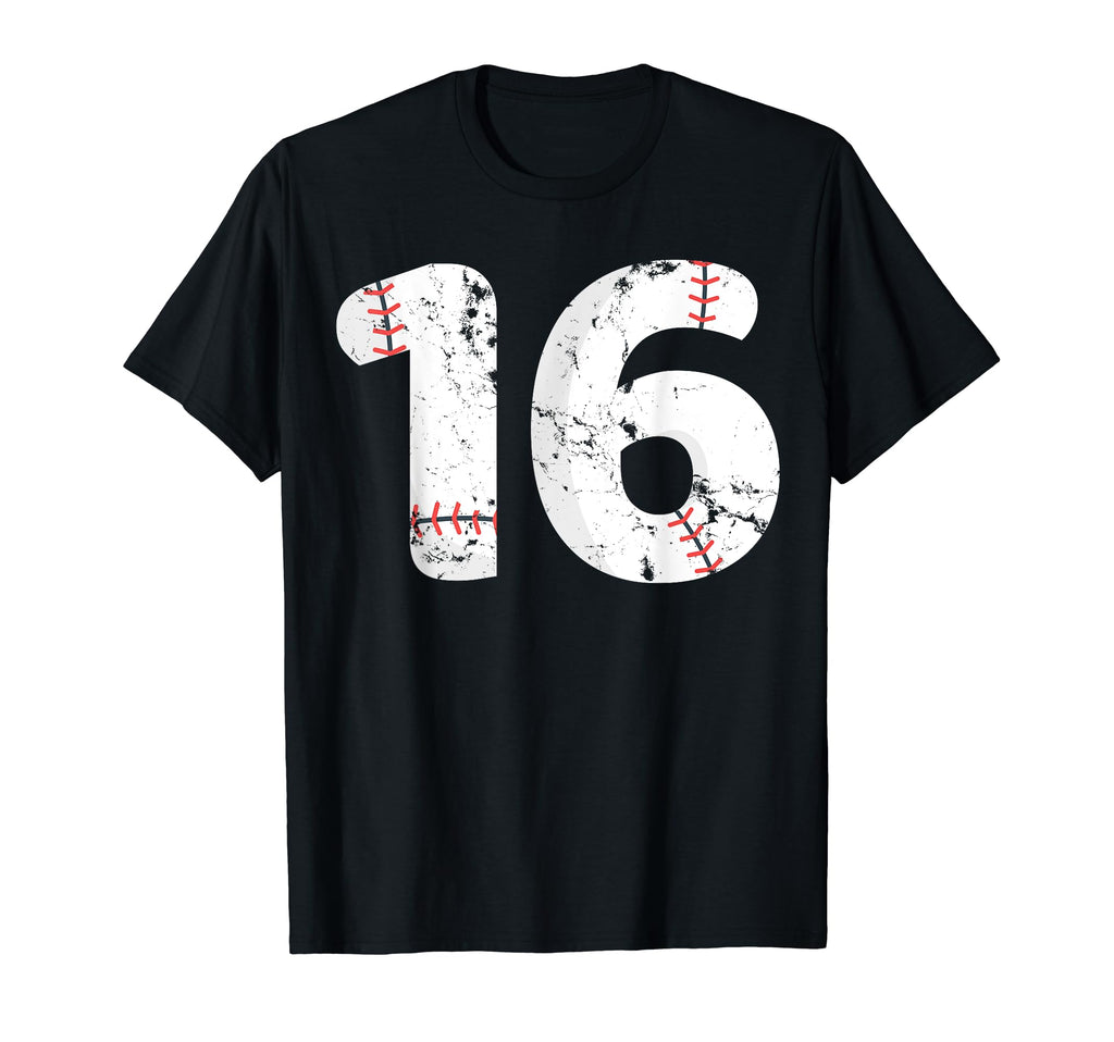 Number 16 Baseball Distressed Team T-Shirt - Fun Novelty Design Unisex - T-Shirt, Sweatshirt, Hoodie