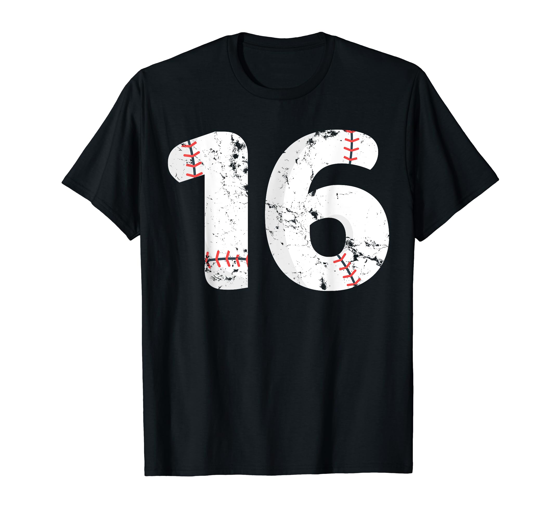 Number 16 Baseball Distressed Team T-Shirt - Fun Novelty Design Unisex - T-Shirt, Sweatshirt, Hoodie