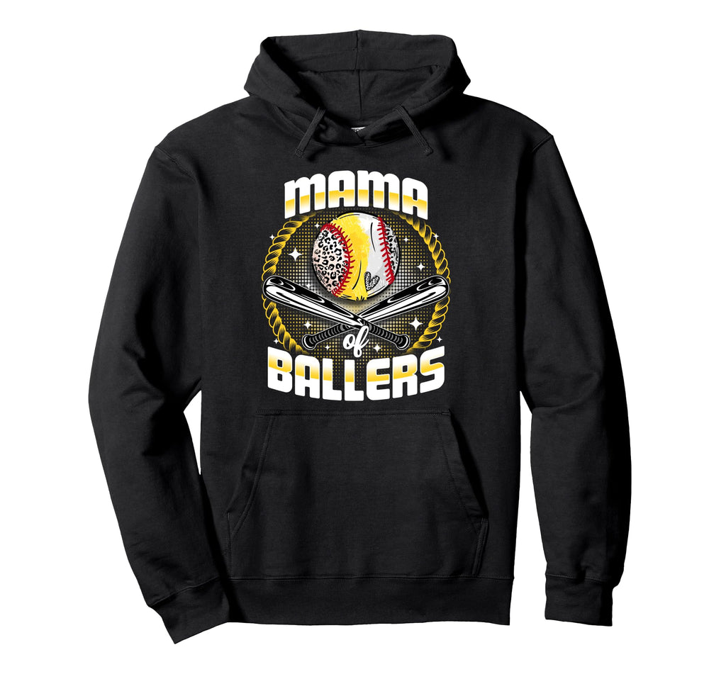 Baseball Softball Mama Ballers Mothers Hoodie - Aesthetic Graphic Unisex - T-Shirt, Sweatshirt, Hoodie