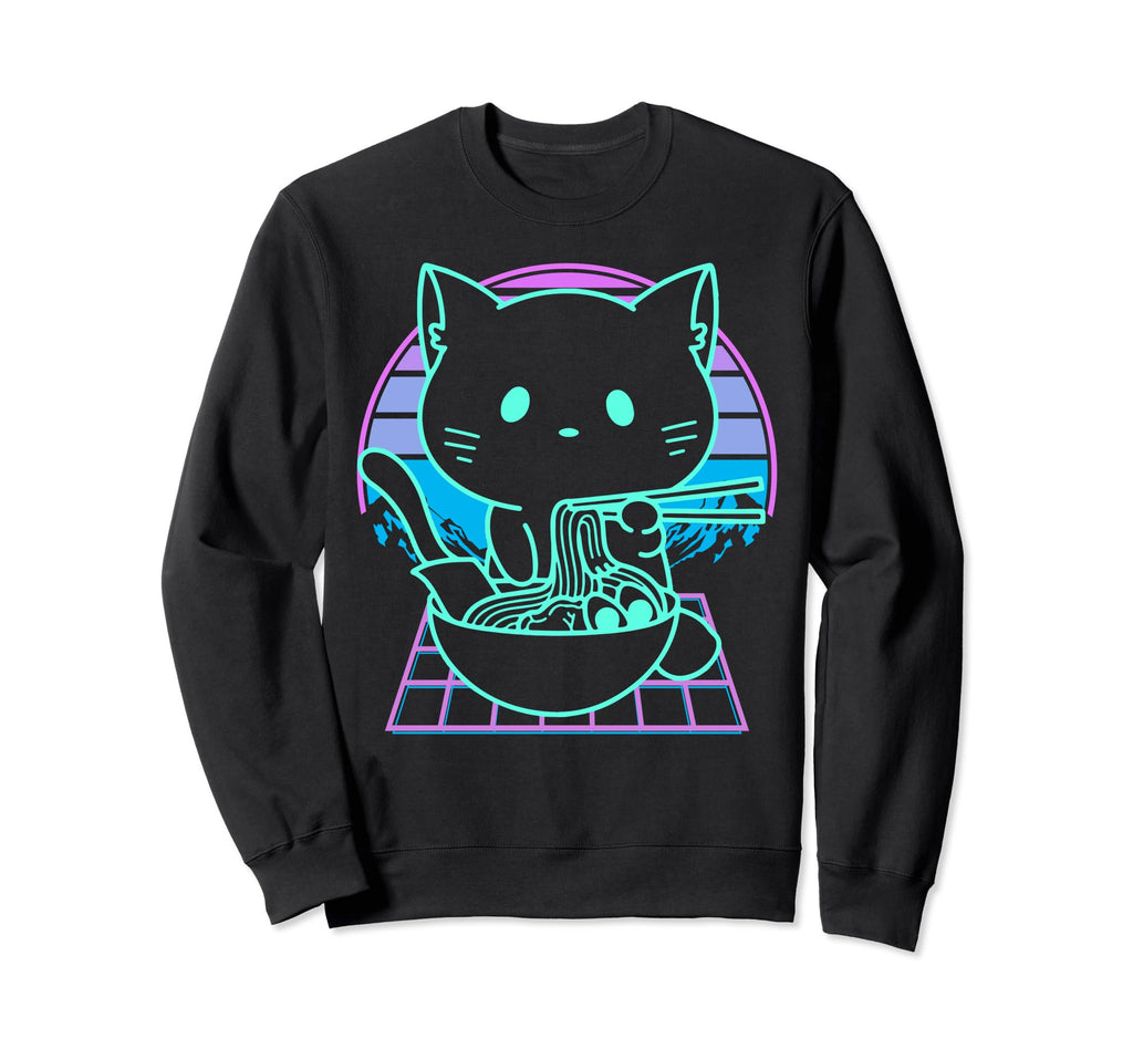 Anime Ramen Cat Japanese Noodles Sweatshirt - Custom Art Print Men Women - T-Shirt, Sweatshirt, Hoodie