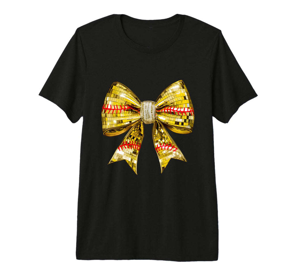 Coquette Bow Disco Ball Softball T-Shirt - Casual Everyday Wear Men Women - T-Shirt, Sweatshirt, Hoodie