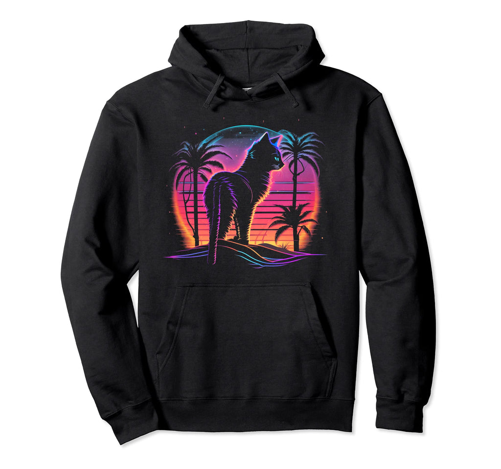 Cat Vaporwave Retrowave Aesthetic Hoodie - Novelty Apparel Unisex - T-Shirt, Sweatshirt, Hoodie