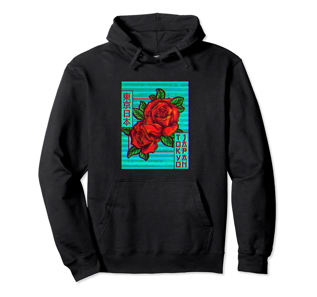 Roses Tokyo Japan Vaporwave Aesthetic Hoodie - Fun Novelty Design Men Women - T-Shirt, Sweatshirt, Hoodie