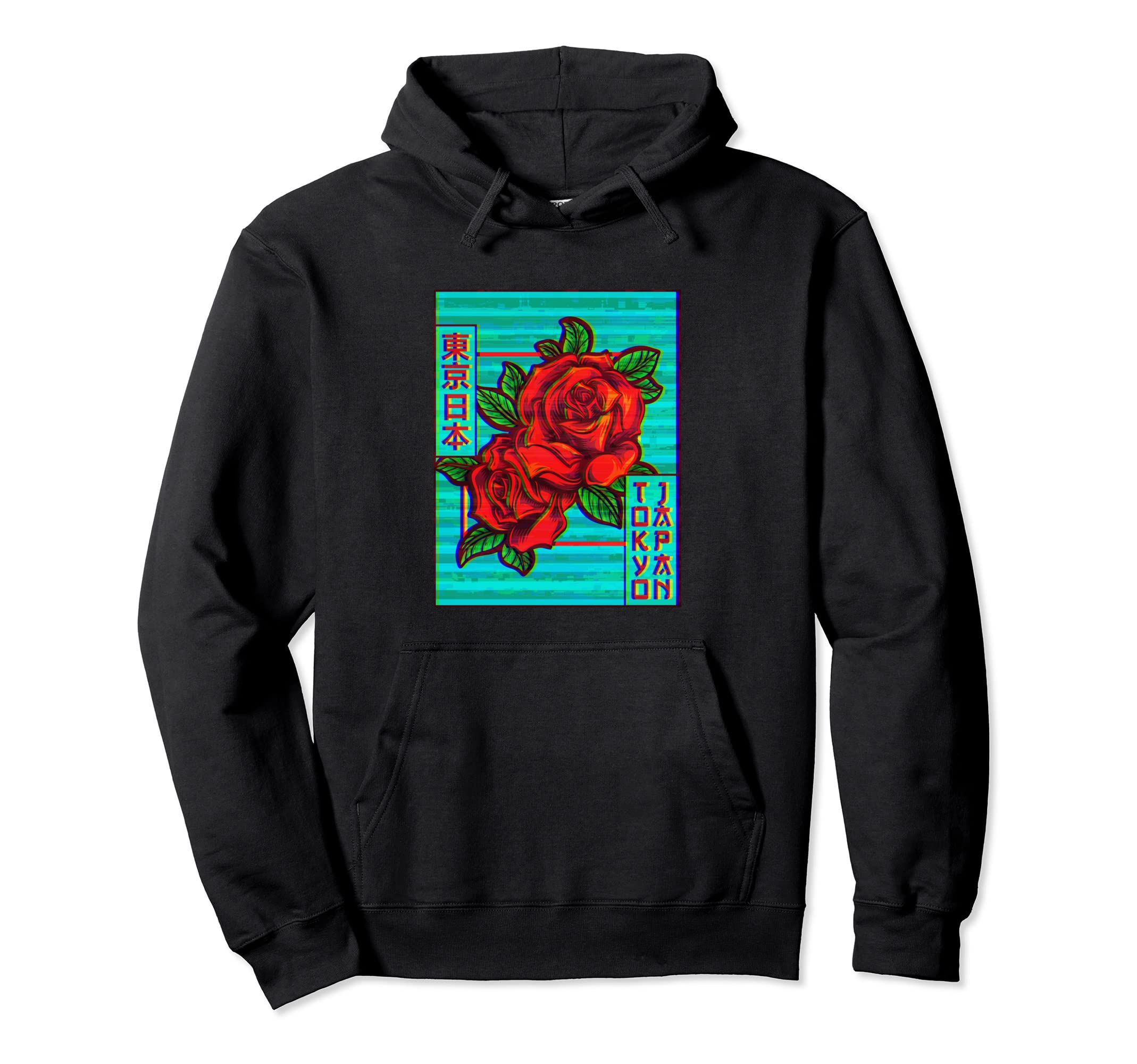 Roses Tokyo Japan Vaporwave Aesthetic Hoodie - Fun Novelty Design Men Women - T-Shirt, Sweatshirt, Hoodie