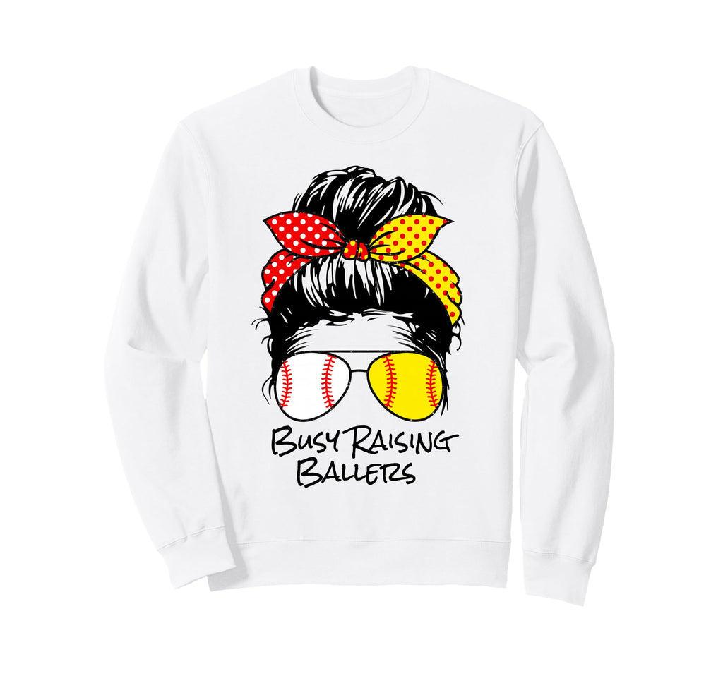 Busy Raising Ballers Messy Bun Womens Sweatshirt - Trendy Graphic Unisex - T-Shirt, Sweatshirt, Hoodie