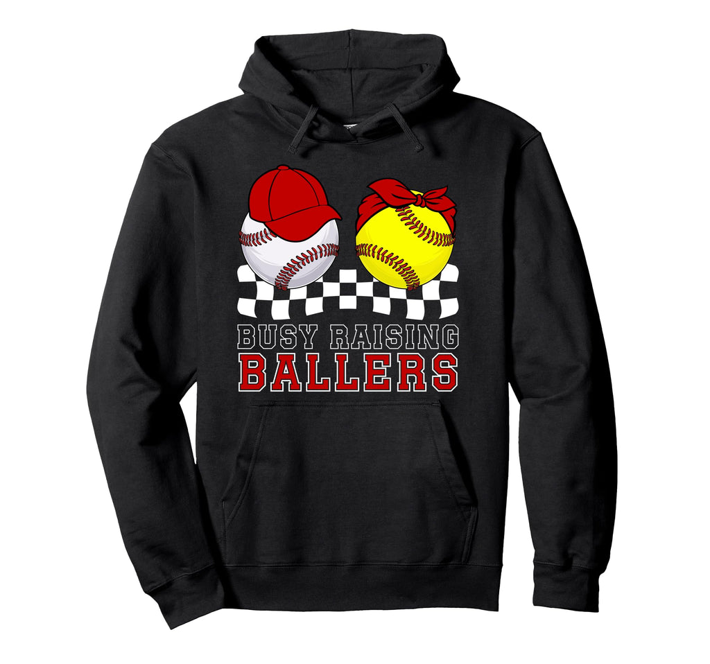Busy Raising Ballers Baseball Softball Hoodie - Novelty Apparel for Adults - T-Shirt, Sweatshirt, Hoodie