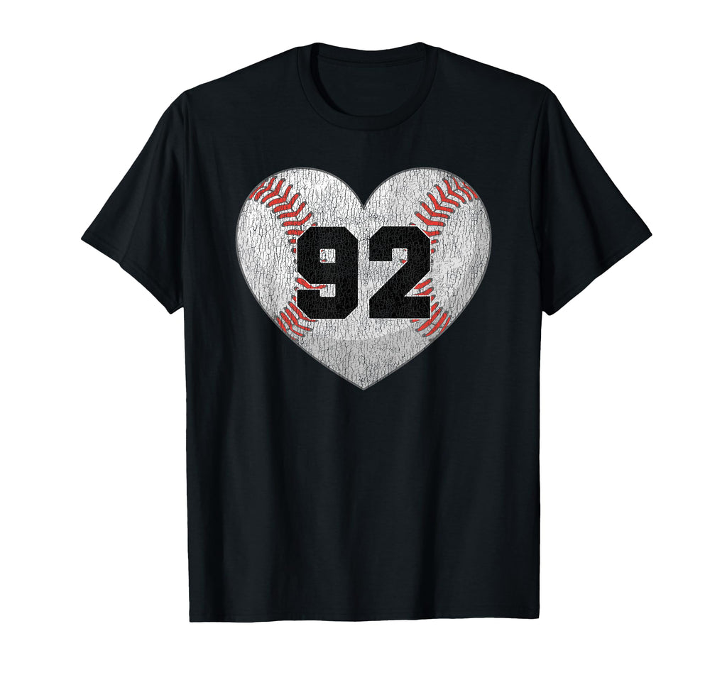 Baseball Number 92 Distressed Heart T-Shirt - Novelty Apparel Men Women - T-Shirt, Sweatshirt, Hoodie