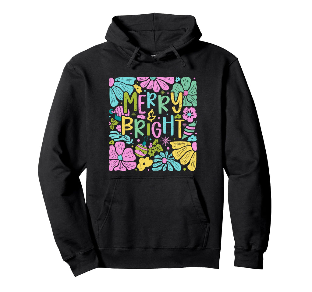 Merry And Bright Boho Floral Hoodie - Minimalist Print Unisex - T-Shirt, Sweatshirt, Hoodie
